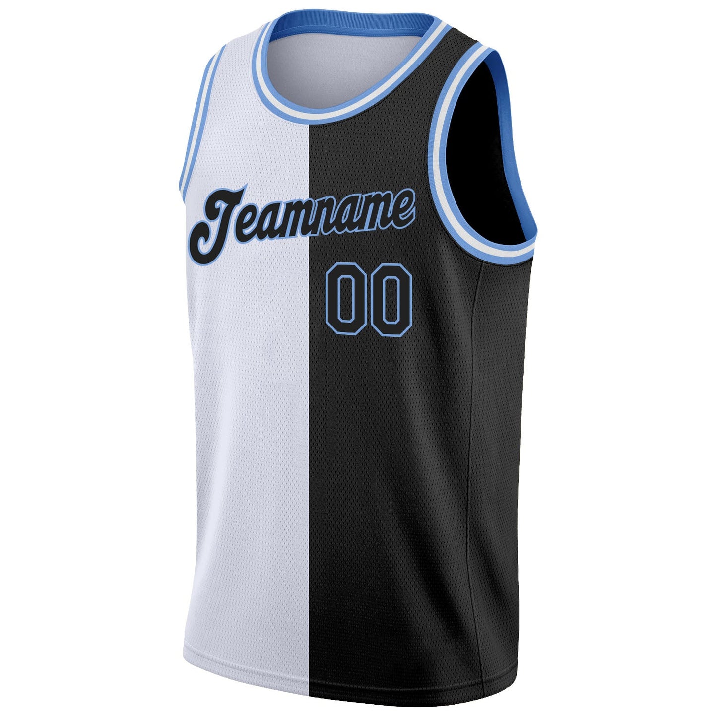 Custom White Black-Light Blue Authentic Split Fashion Basketball Jersey view 5