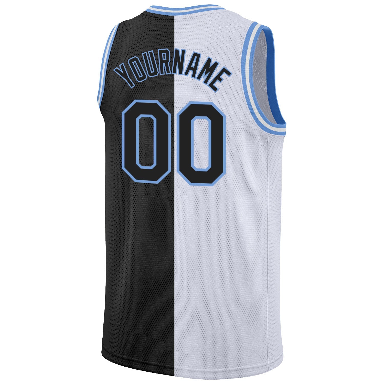 Custom White Black-Light Blue Authentic Split Fashion Basketball Jersey view 6