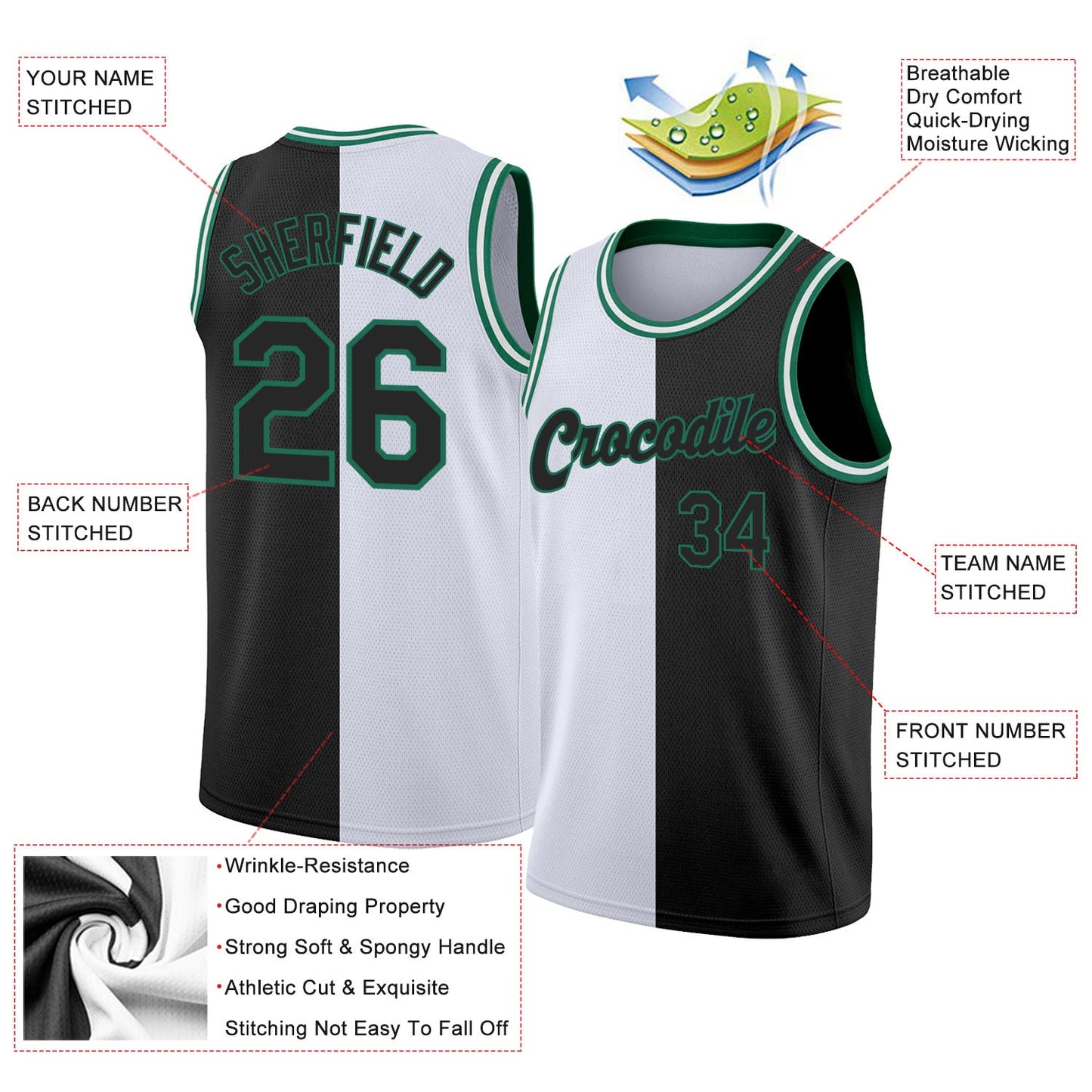 Custom White Black-Kelly Green Authentic Split Fashion Basketball Jersey view 2