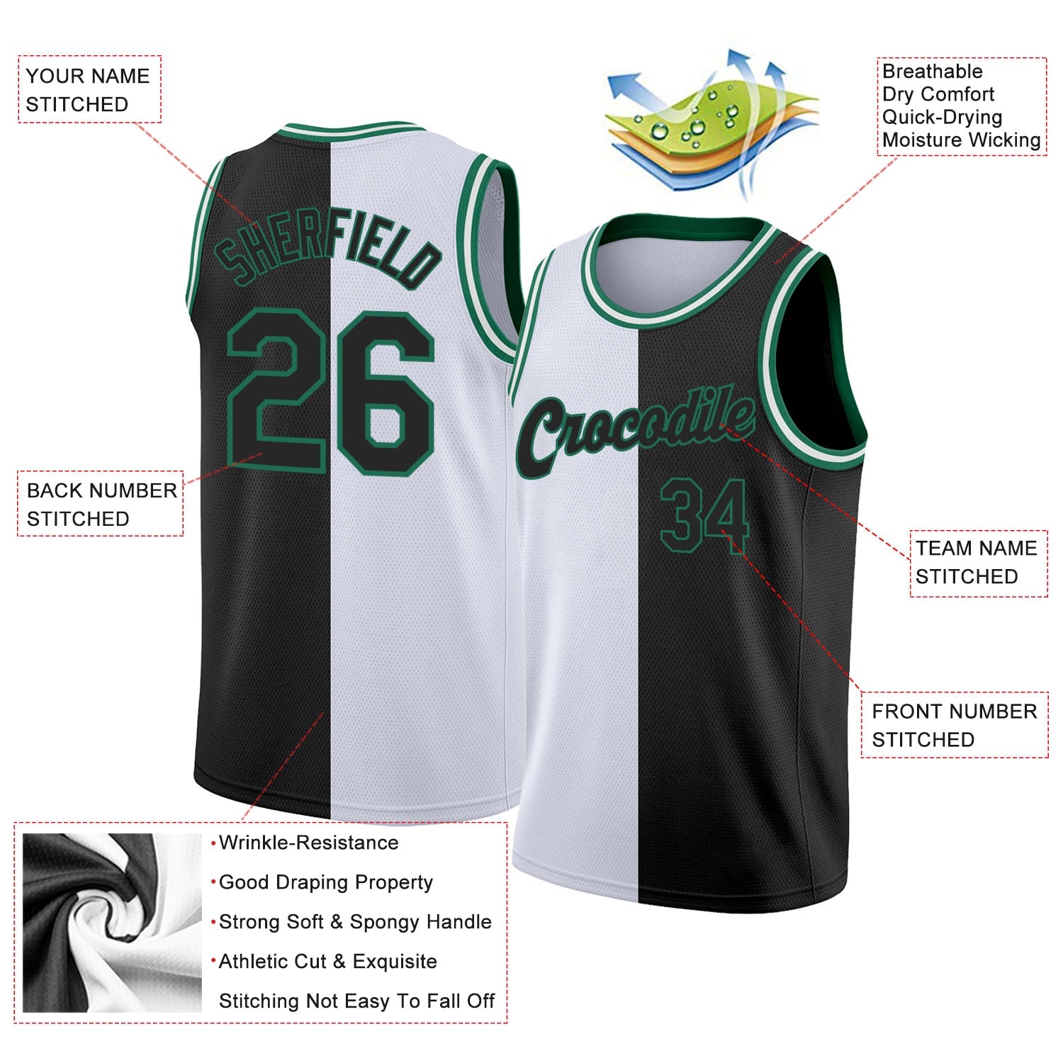 Custom White Black-Kelly Green Authentic Split Fashion Basketball Jersey view 2