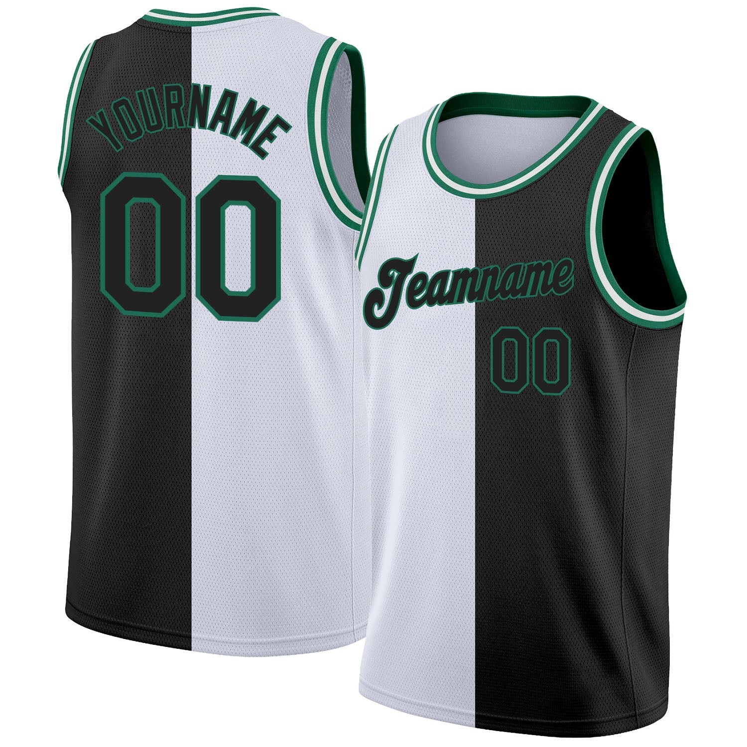 Custom White Black-Kelly Green Authentic Split Fashion Basketball Jersey - Main View