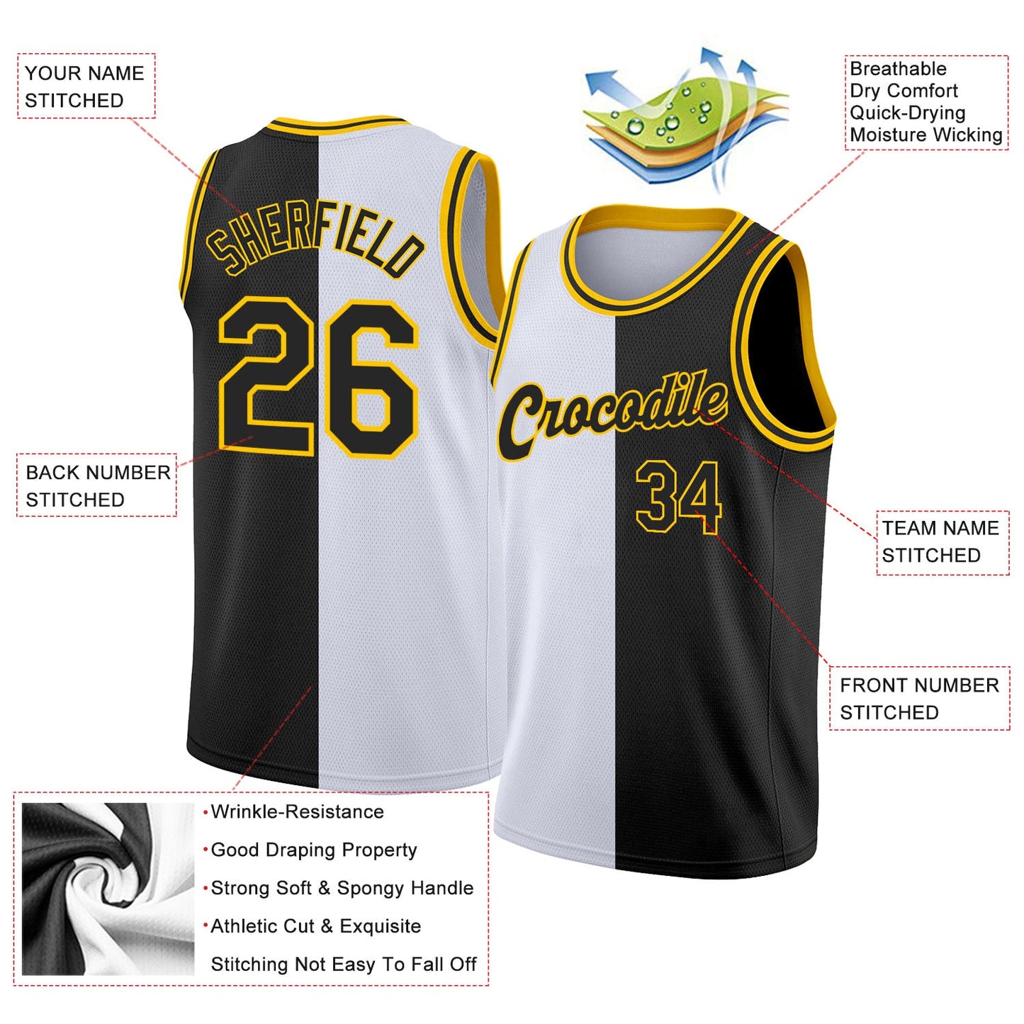 Custom White Black-Gold Authentic Split Fashion Basketball Jersey view 2