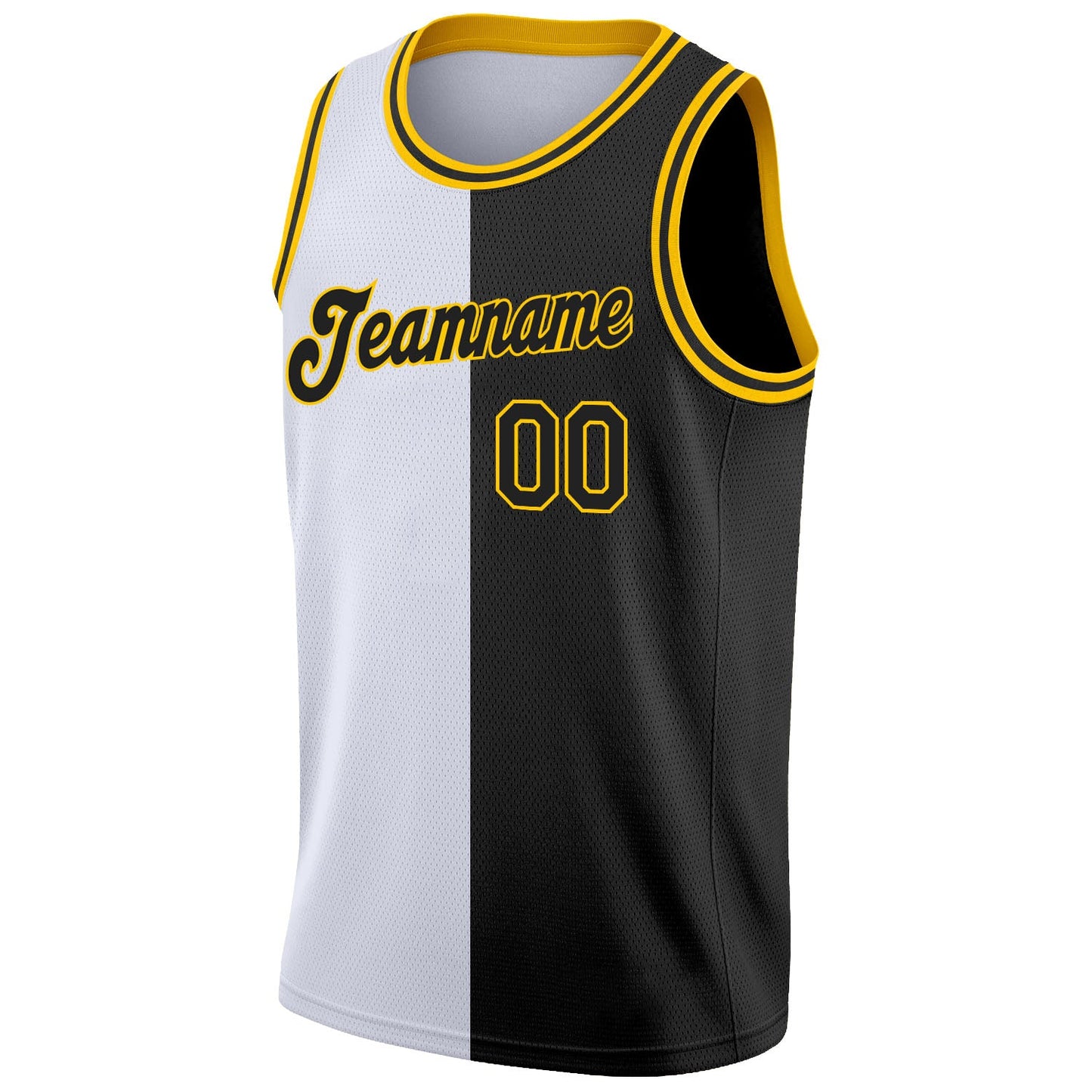Custom White Black-Gold Authentic Split Fashion Basketball Jersey view 5