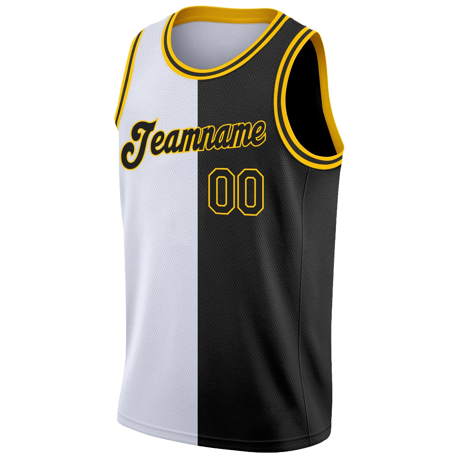 Custom White Black-Gold Authentic Split Fashion Basketball Jersey view 5