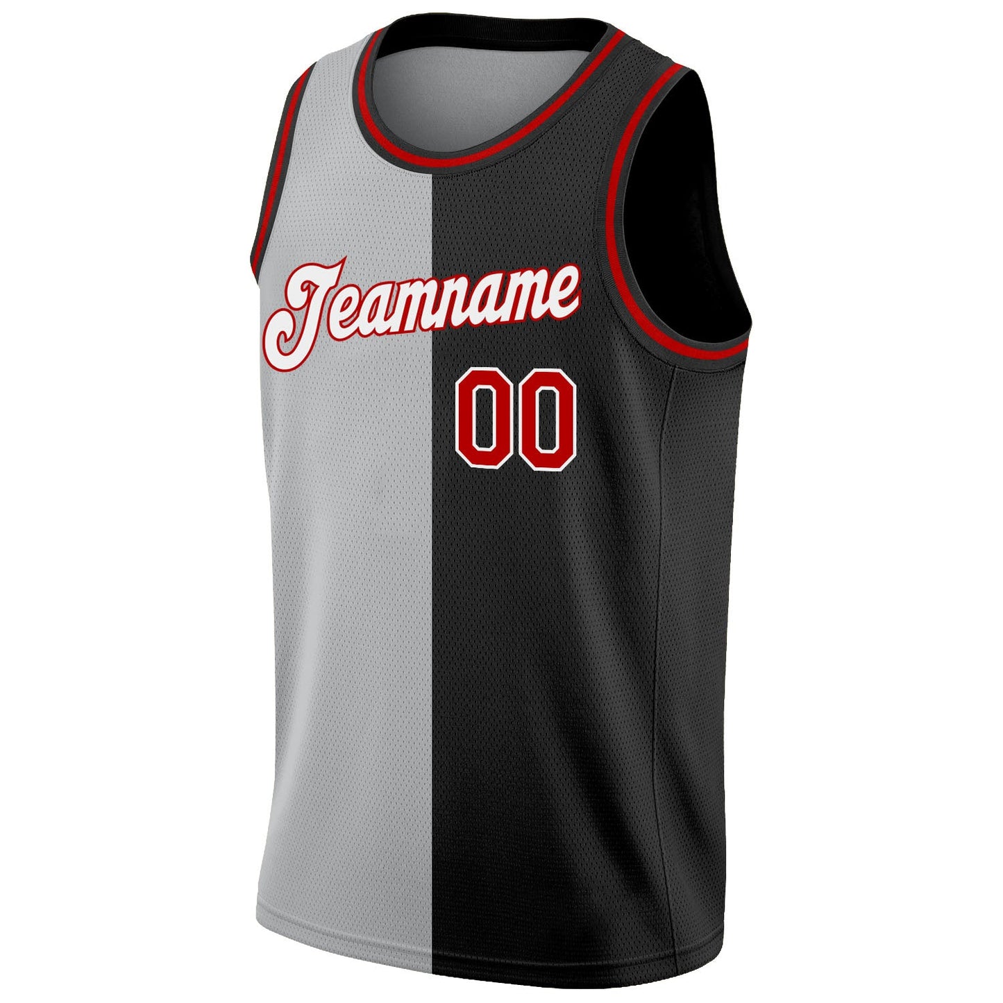 Custom Black Red-Gray Authentic Split Fashion Basketball Jersey view 5