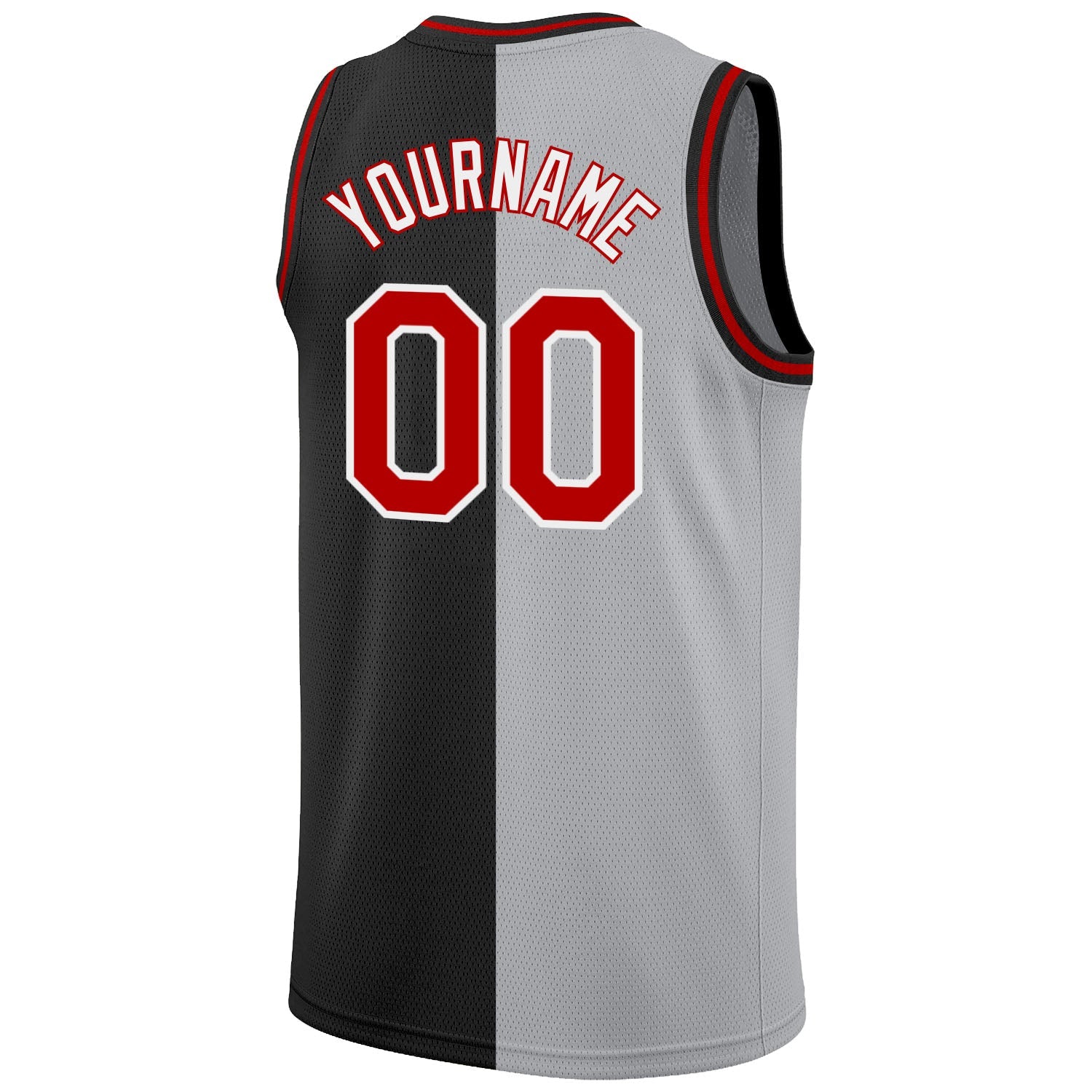 Custom Black Red-Gray Authentic Split Fashion Basketball Jersey view 6