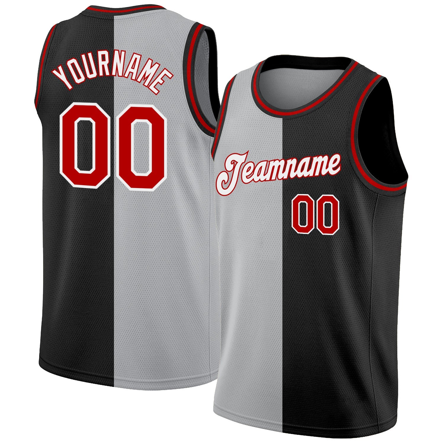 Custom Black Red-Gray Authentic Split Fashion Basketball Jersey - Main View