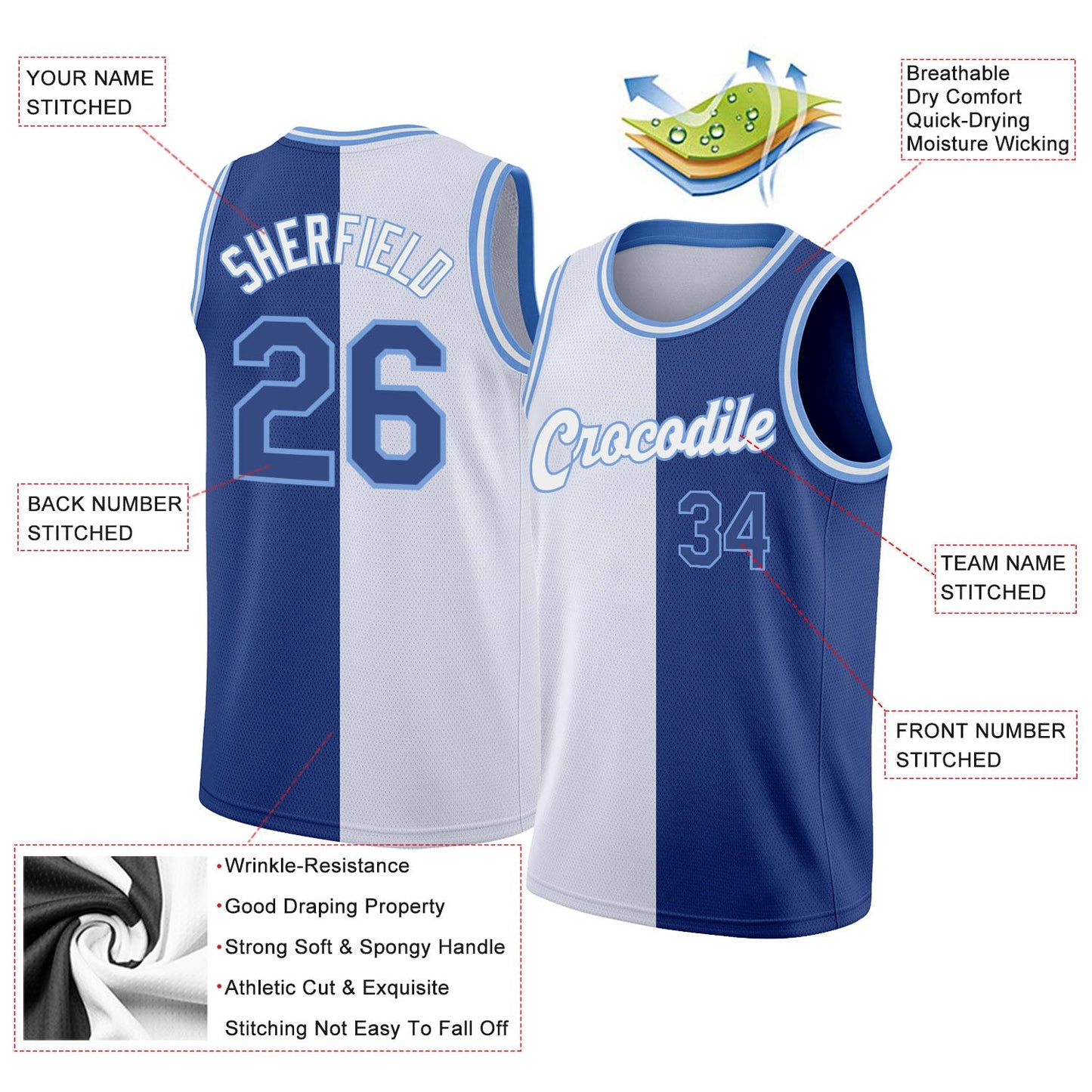 Custom White Royal-Light Blue Authentic Split Fashion Basketball Jersey view 2