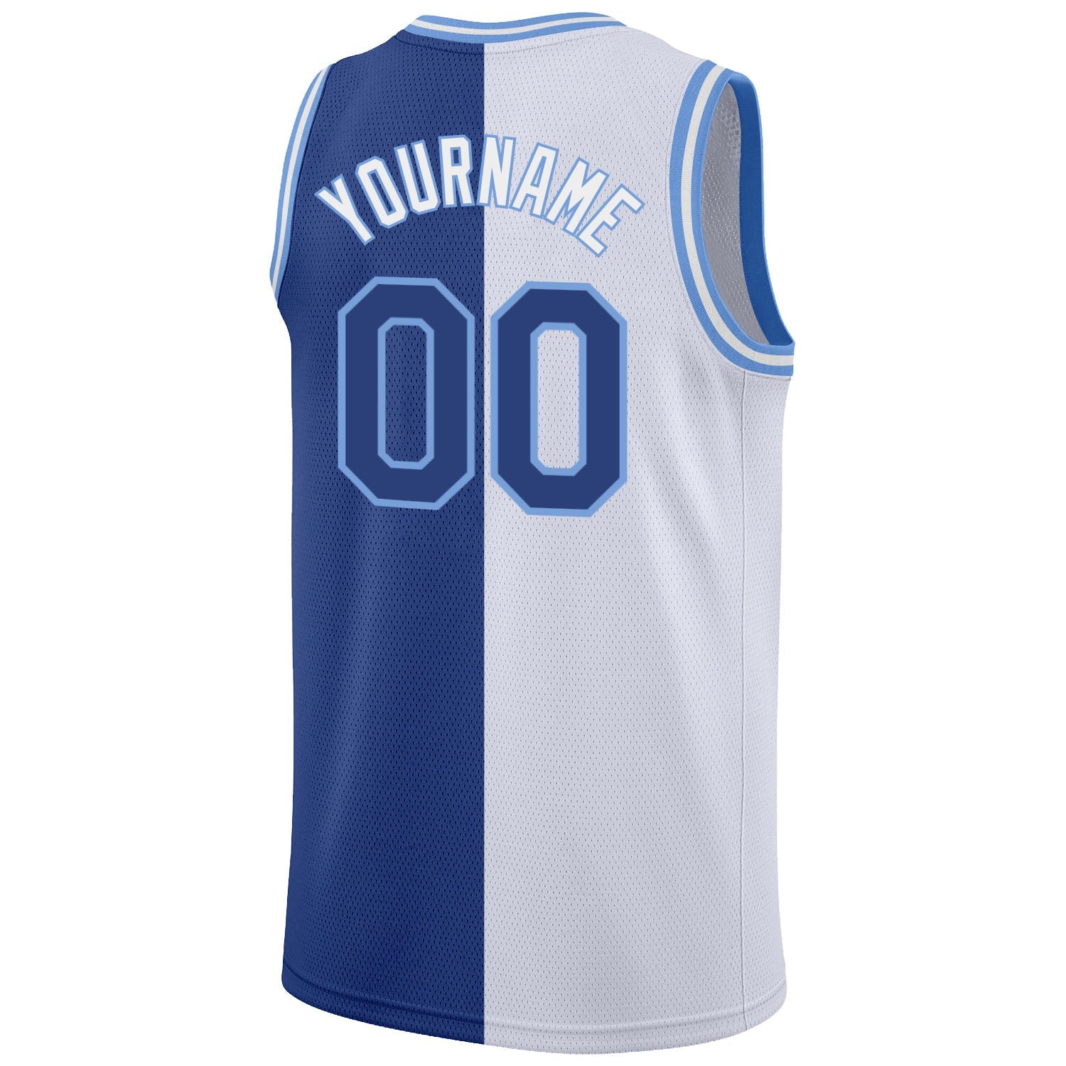 Custom White Royal-Light Blue Authentic Split Fashion Basketball Jersey view 6