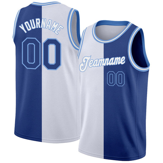 Custom White Royal-Light Blue Authentic Split Fashion Basketball Jersey - Main View