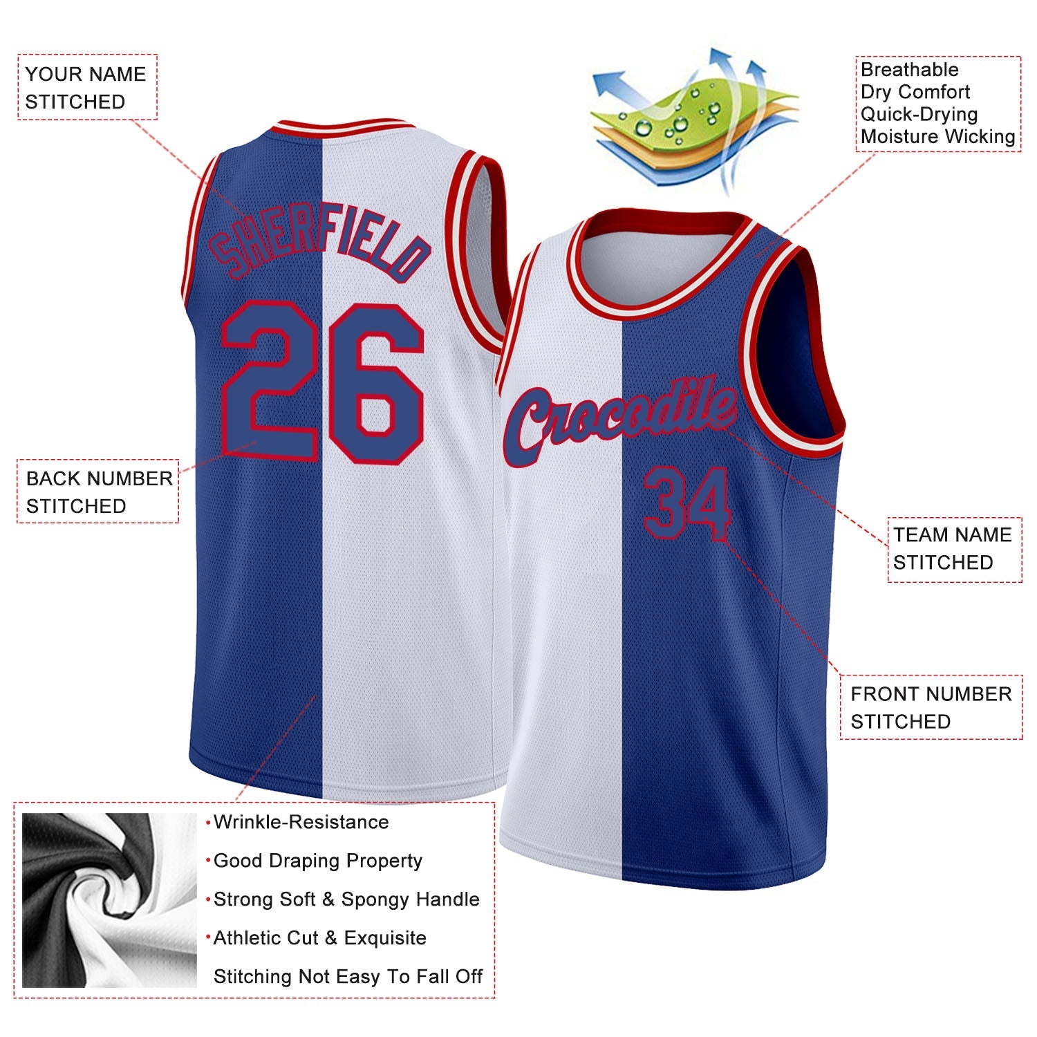 Custom White Royal-Red Authentic Split Fashion Basketball Jersey view 2