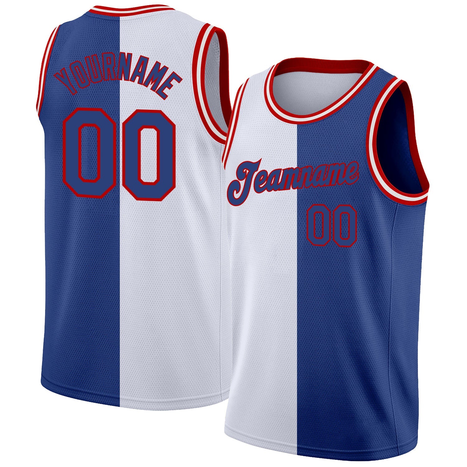 Custom White Royal-Red Authentic Split Fashion Basketball Jersey - Main View