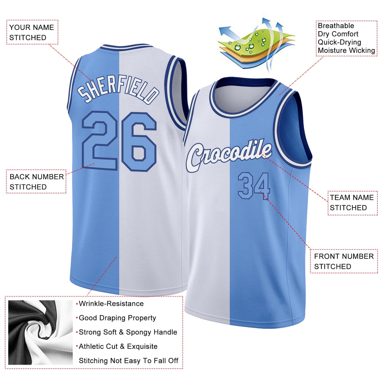 Custom White Light Blue-Royal Authentic Split Fashion Basketball Jersey view 2