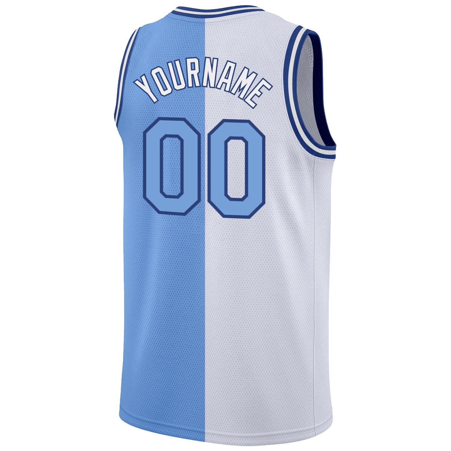 Custom White Light Blue-Royal Authentic Split Fashion Basketball Jersey view 6