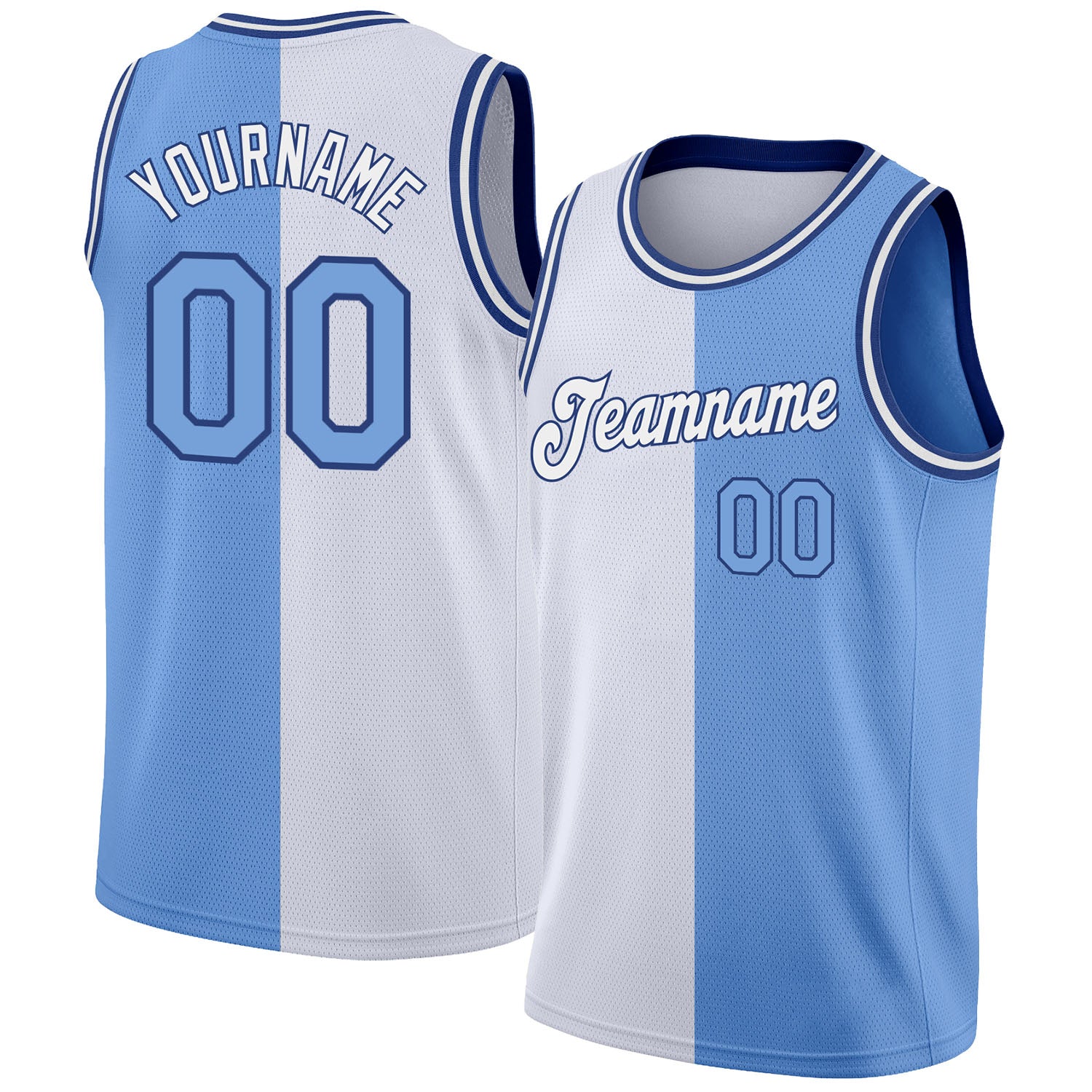 Custom White Light Blue-Royal Authentic Split Fashion Basketball Jersey - Main View
