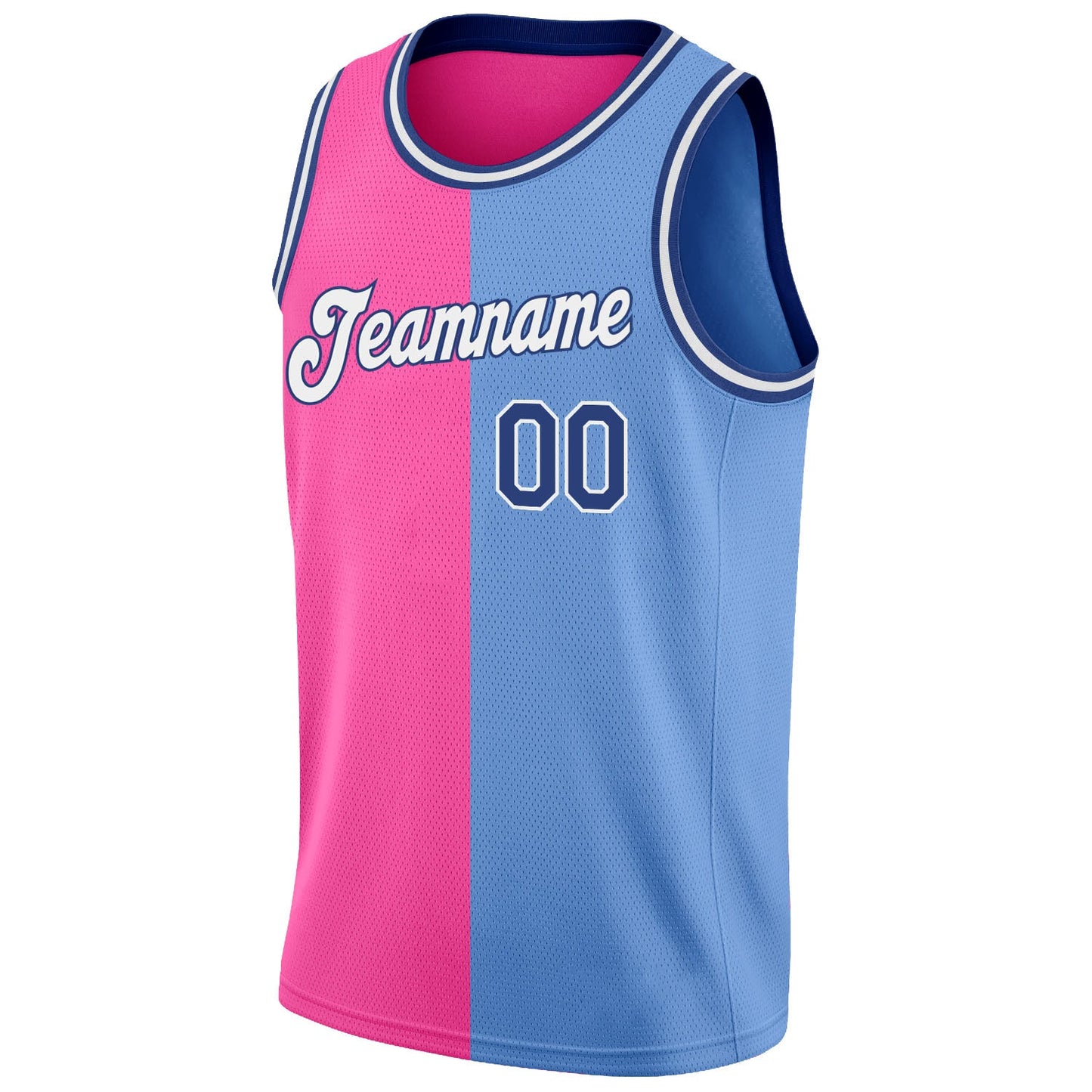 Custom Light Blue Royal-Pink Authentic Split Fashion Basketball Jersey view 6