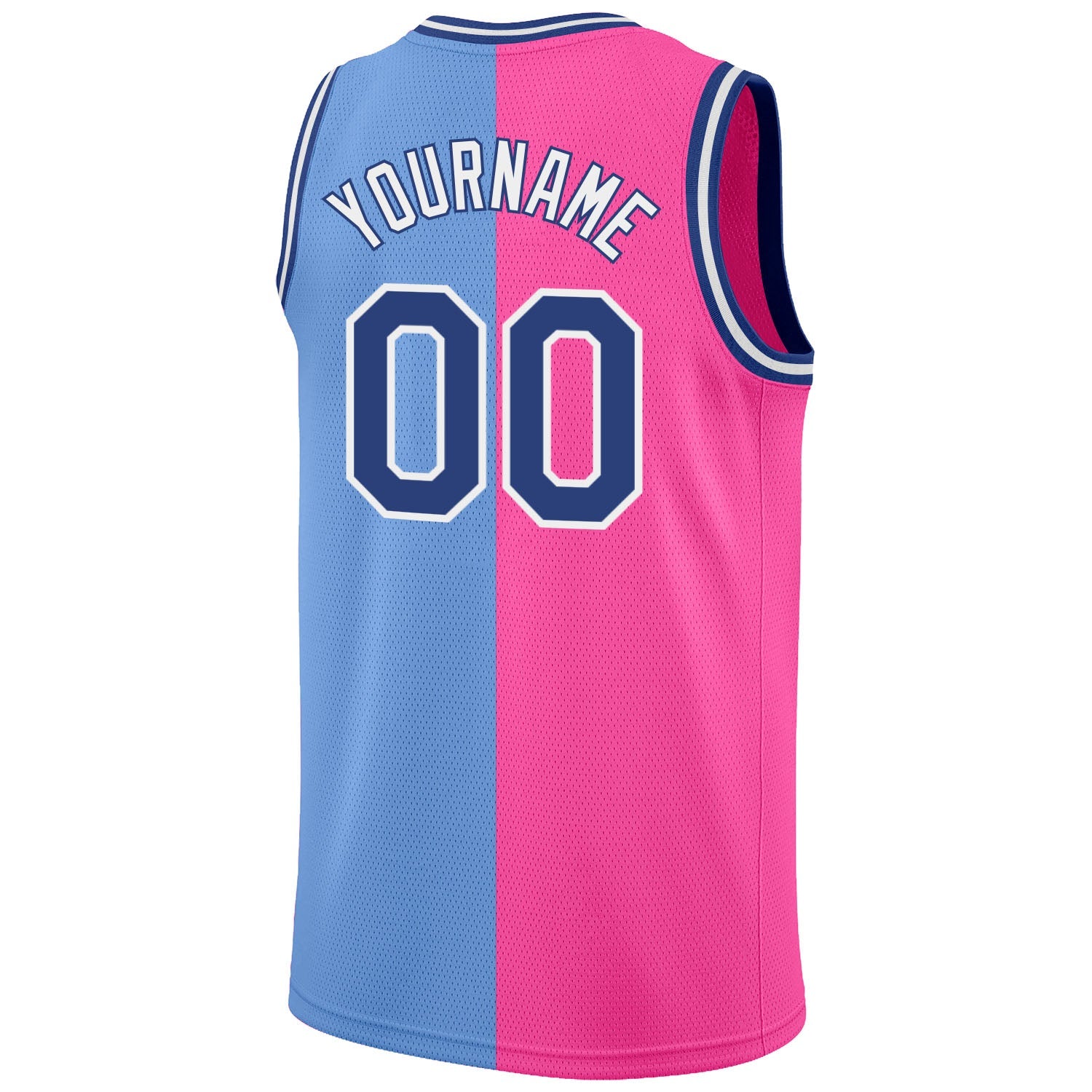Custom Light Blue Royal-Pink Authentic Split Fashion Basketball Jersey view 7