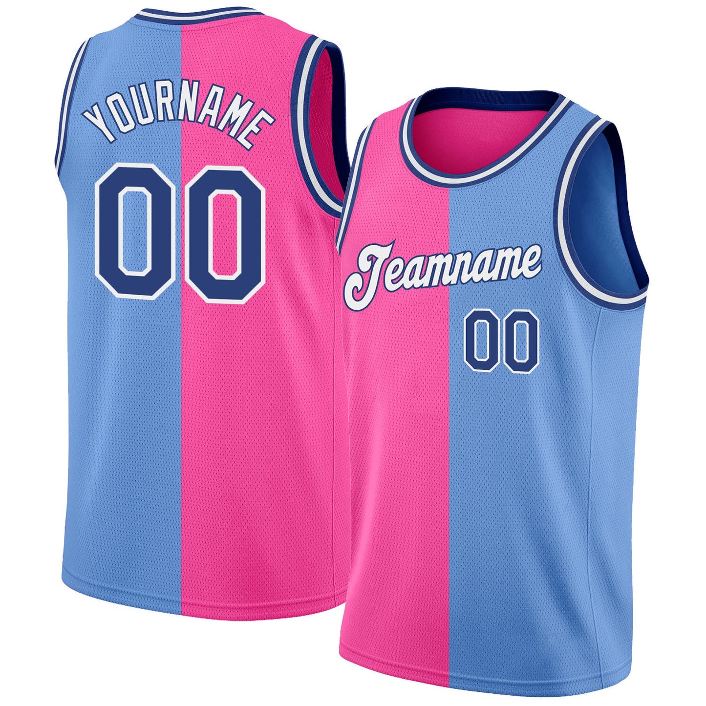 Custom Light Blue Royal-Pink Authentic Split Fashion Basketball Jersey - Main View