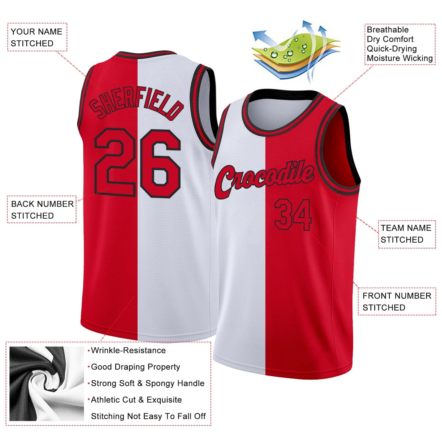 Custom White Red-Black Authentic Split Fashion Basketball Jersey view 2