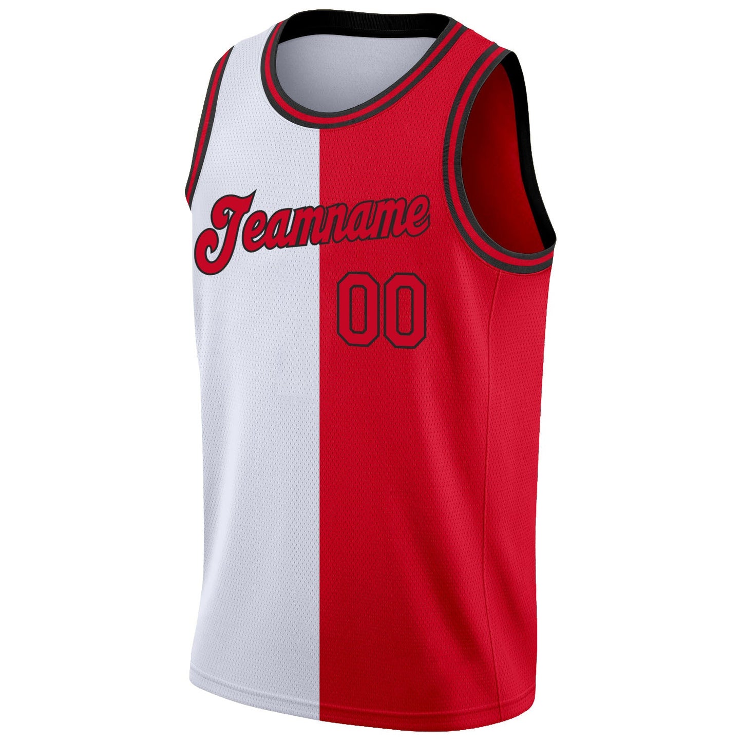 Custom White Red-Black Authentic Split Fashion Basketball Jersey view 5