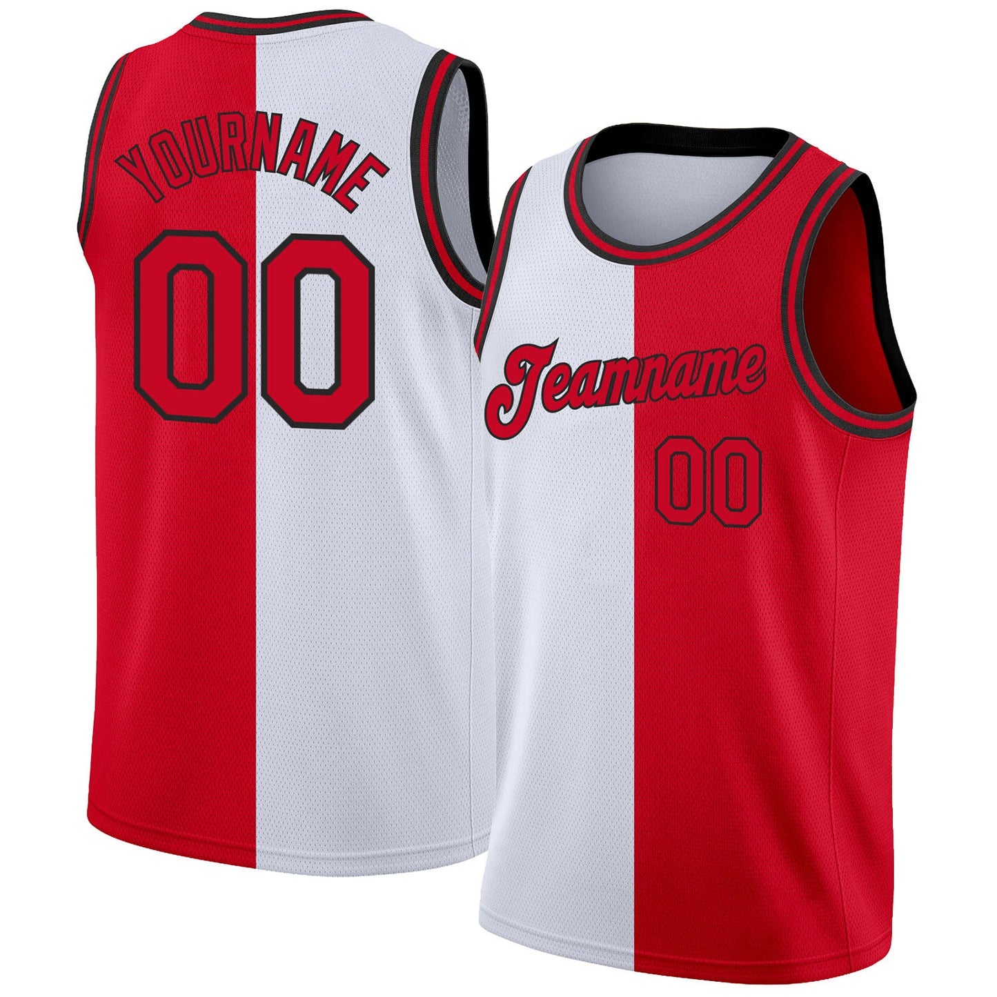 Custom White Red-Black Authentic Split Fashion Basketball Jersey - Main View