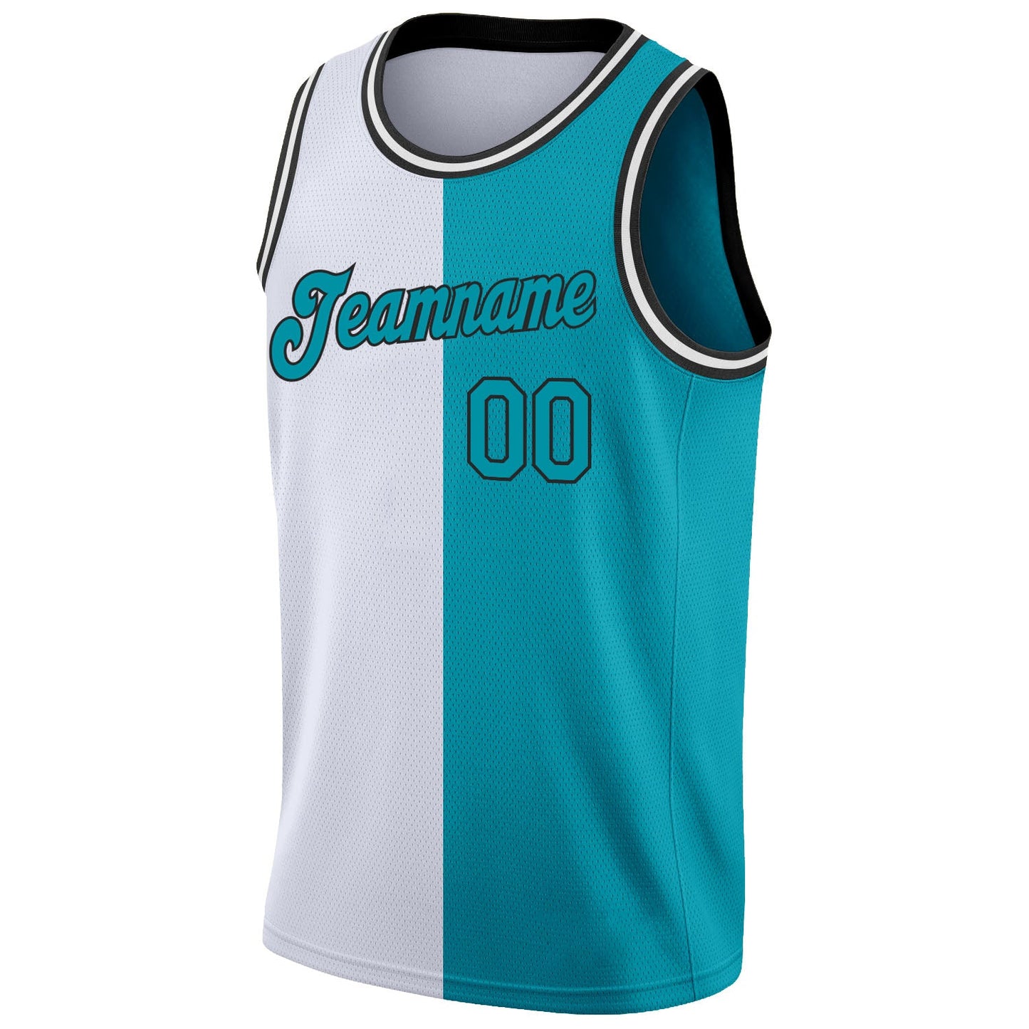 Custom White Teal-Black Authentic Split Fashion Basketball Jersey view 5