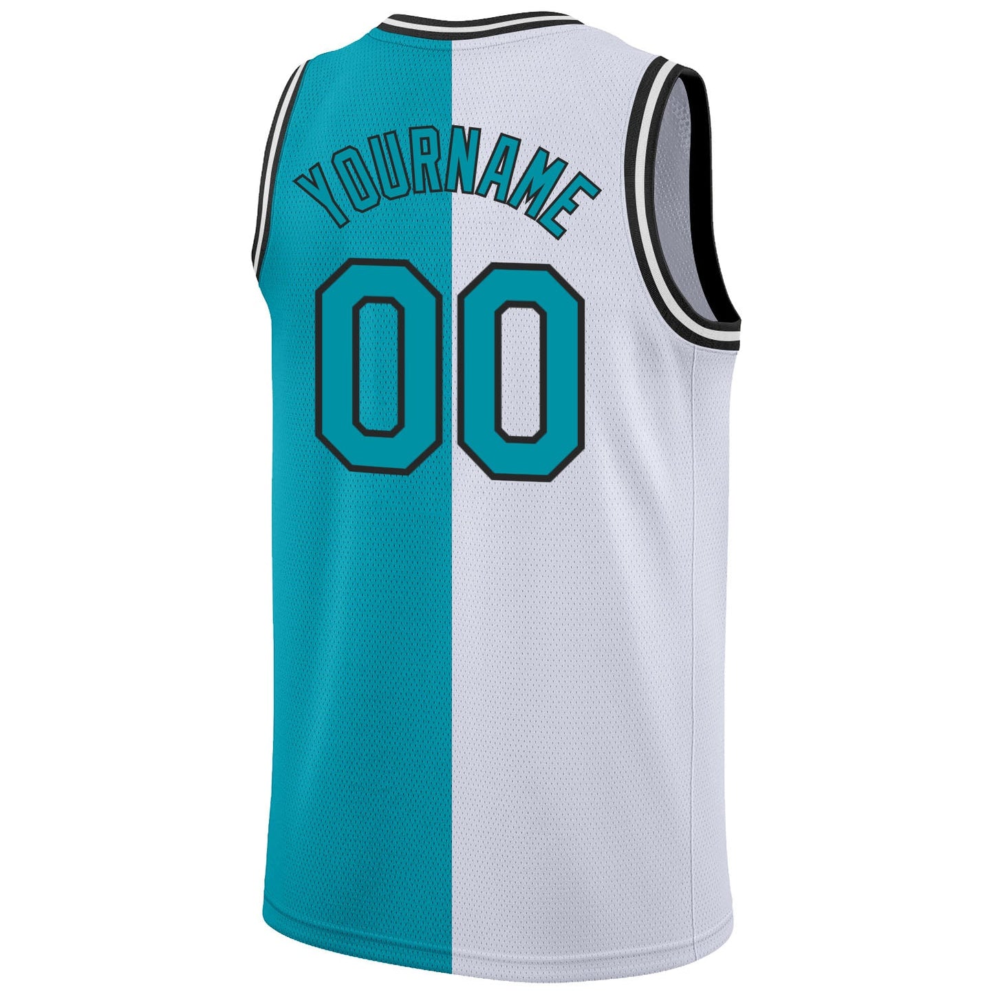 Custom White Teal-Black Authentic Split Fashion Basketball Jersey view 6