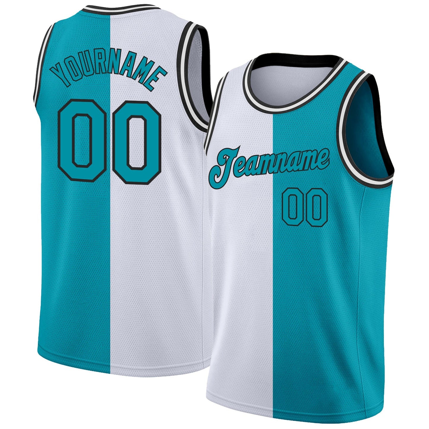 Custom White Teal-Black Authentic Split Fashion Basketball Jersey - Main View