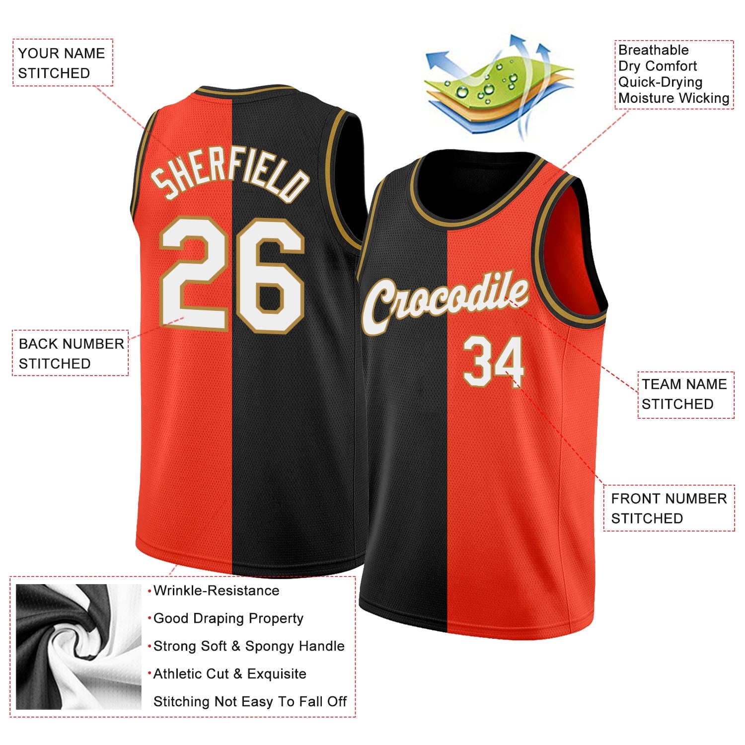 Custom Orange White-Black Authentic Split Fashion Basketball Jersey view 2