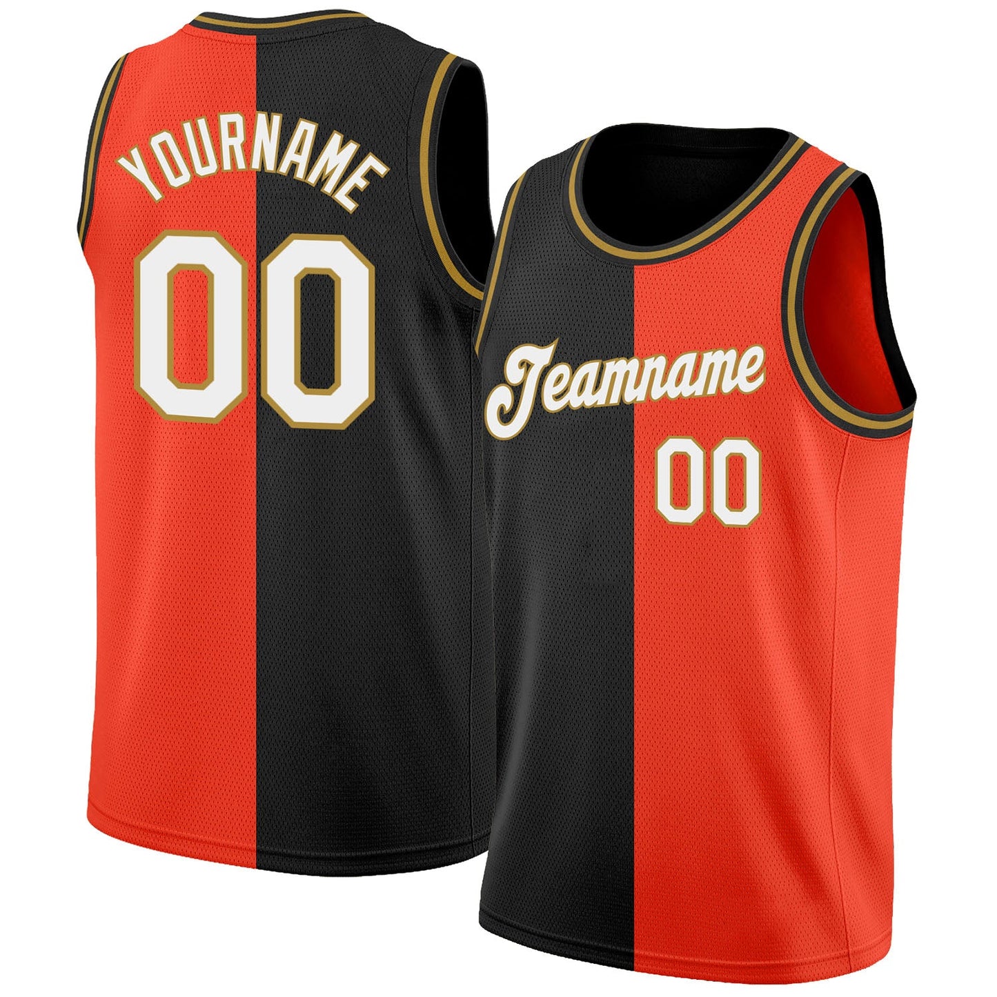 Custom Orange White-Black Authentic Split Fashion Basketball Jersey - Main View