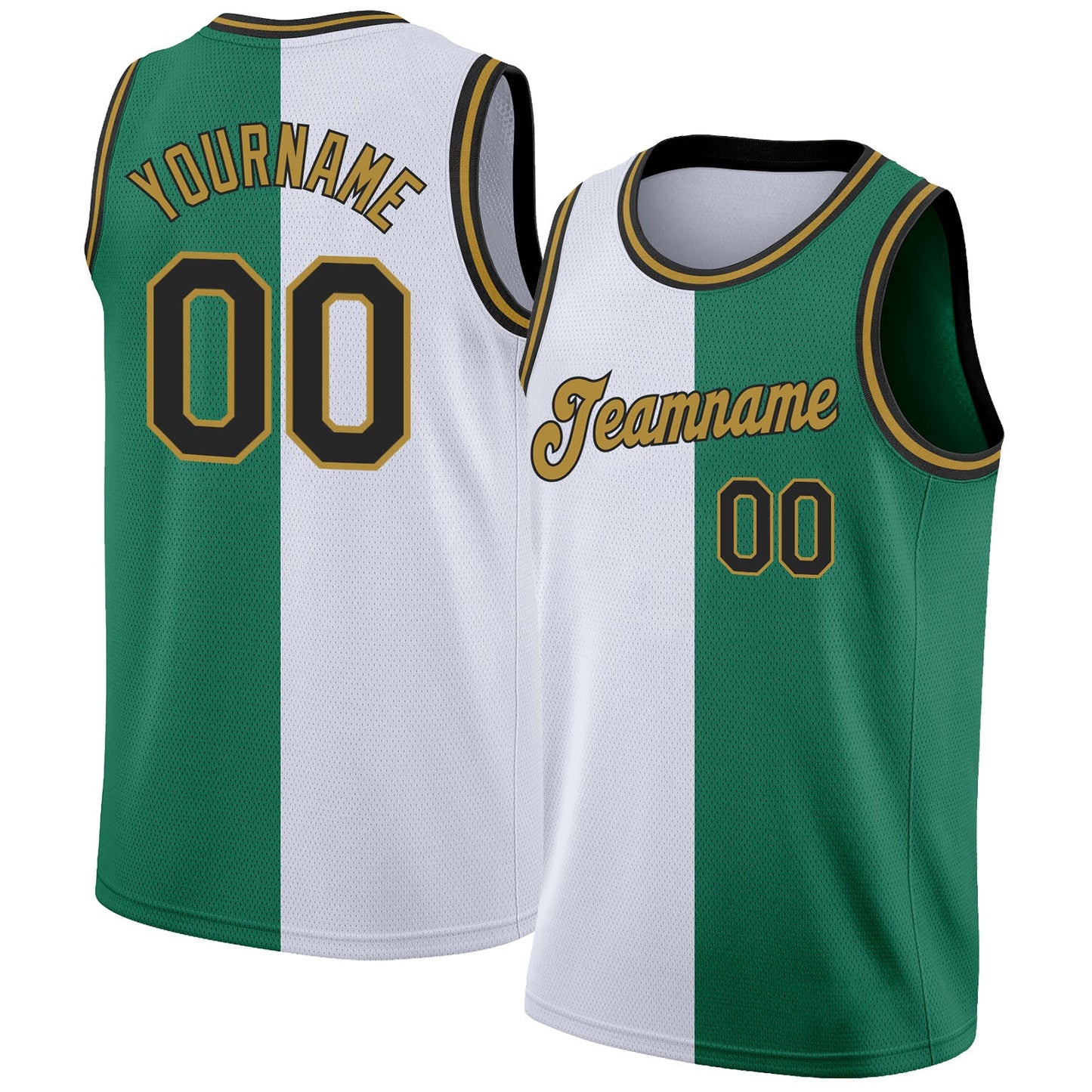 Custom Kelly Green Black-White Authentic Split Fashion Basketball Jersey - Main View