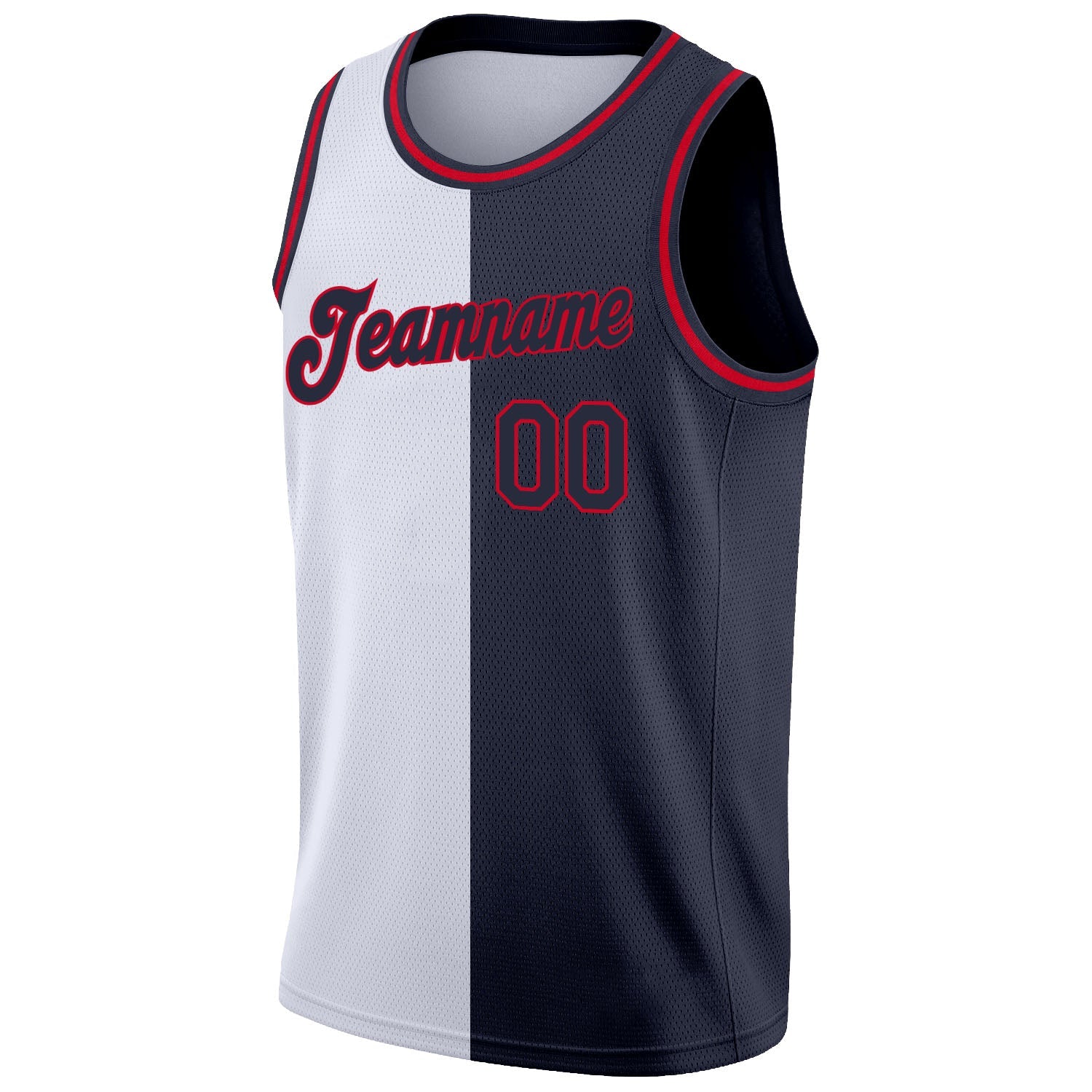 Custom White Navy-Red Authentic Split Fashion Basketball Jersey view 5