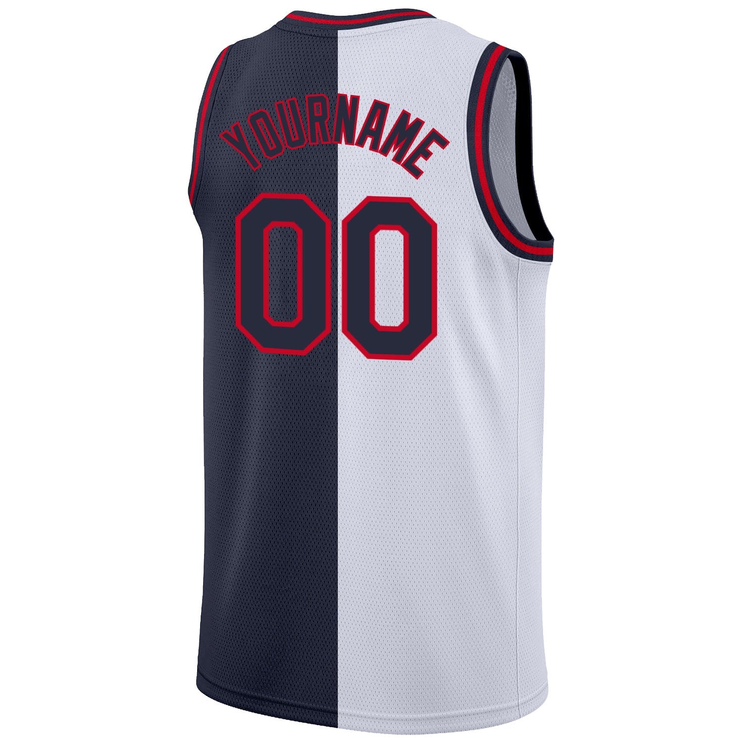 Custom White Navy-Red Authentic Split Fashion Basketball Jersey view 6
