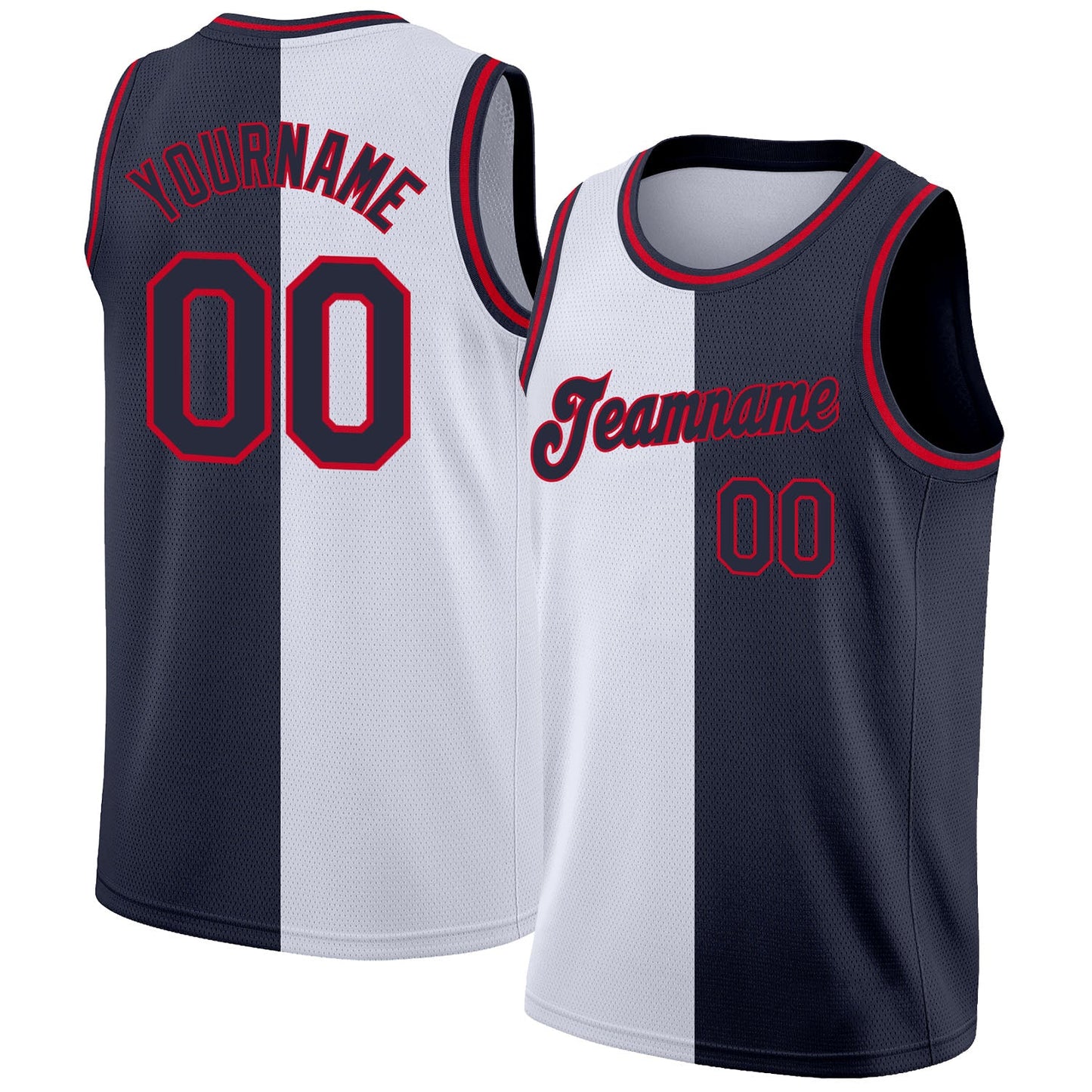 Custom White Navy-Red Authentic Split Fashion Basketball Jersey - Main View