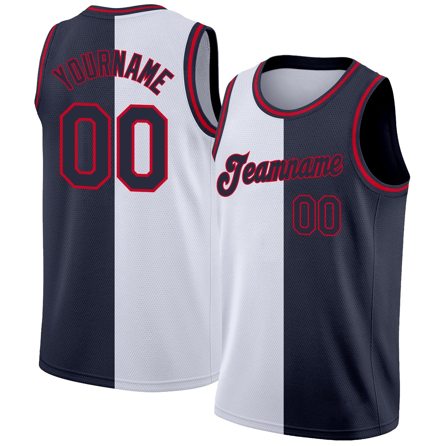 Custom White Navy-Red Authentic Split Fashion Basketball Jersey - Main View
