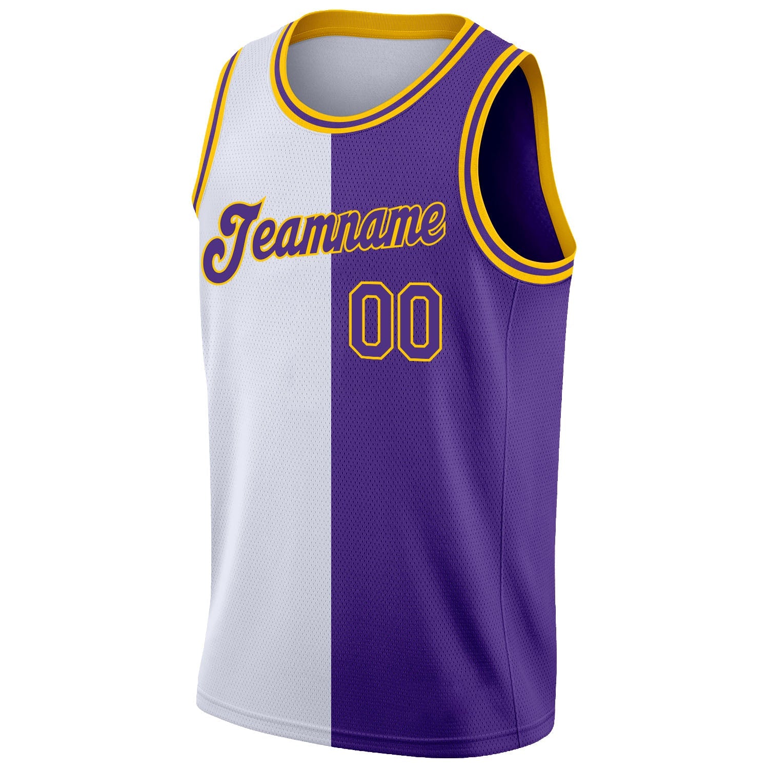 Custom White Purple-Gold Authentic Split Fashion Basketball Jersey view 5