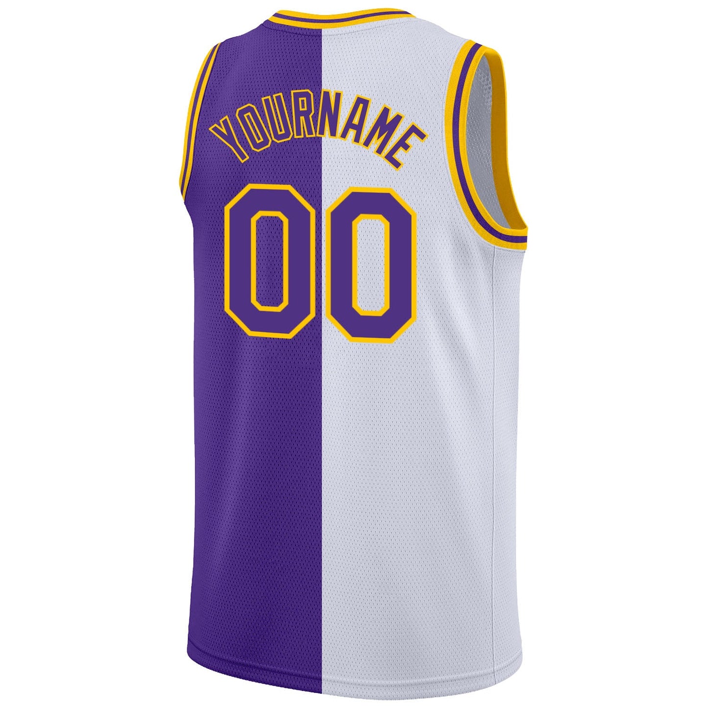 Custom White Purple-Gold Authentic Split Fashion Basketball Jersey view 6
