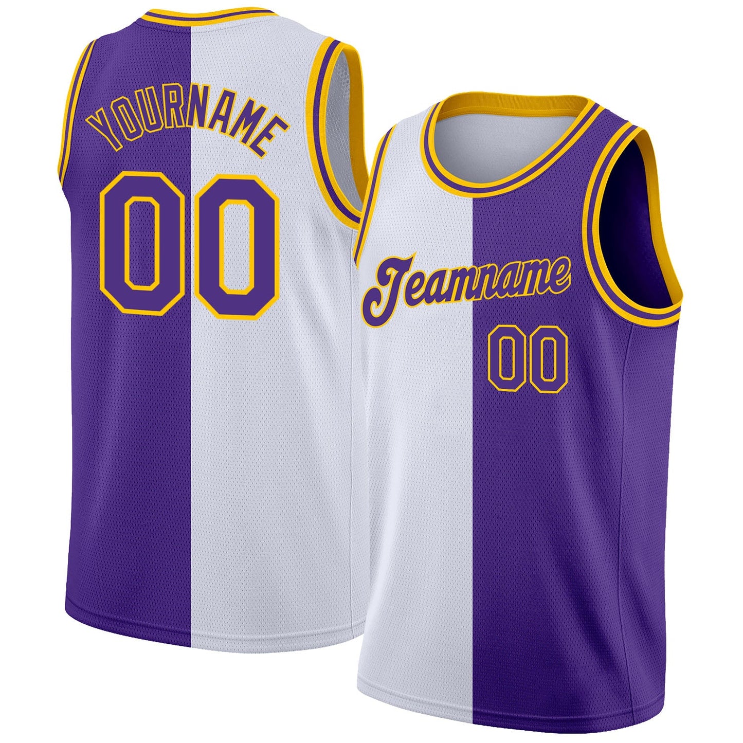 Custom White Purple-Gold Authentic Split Fashion Basketball Jersey - Main View