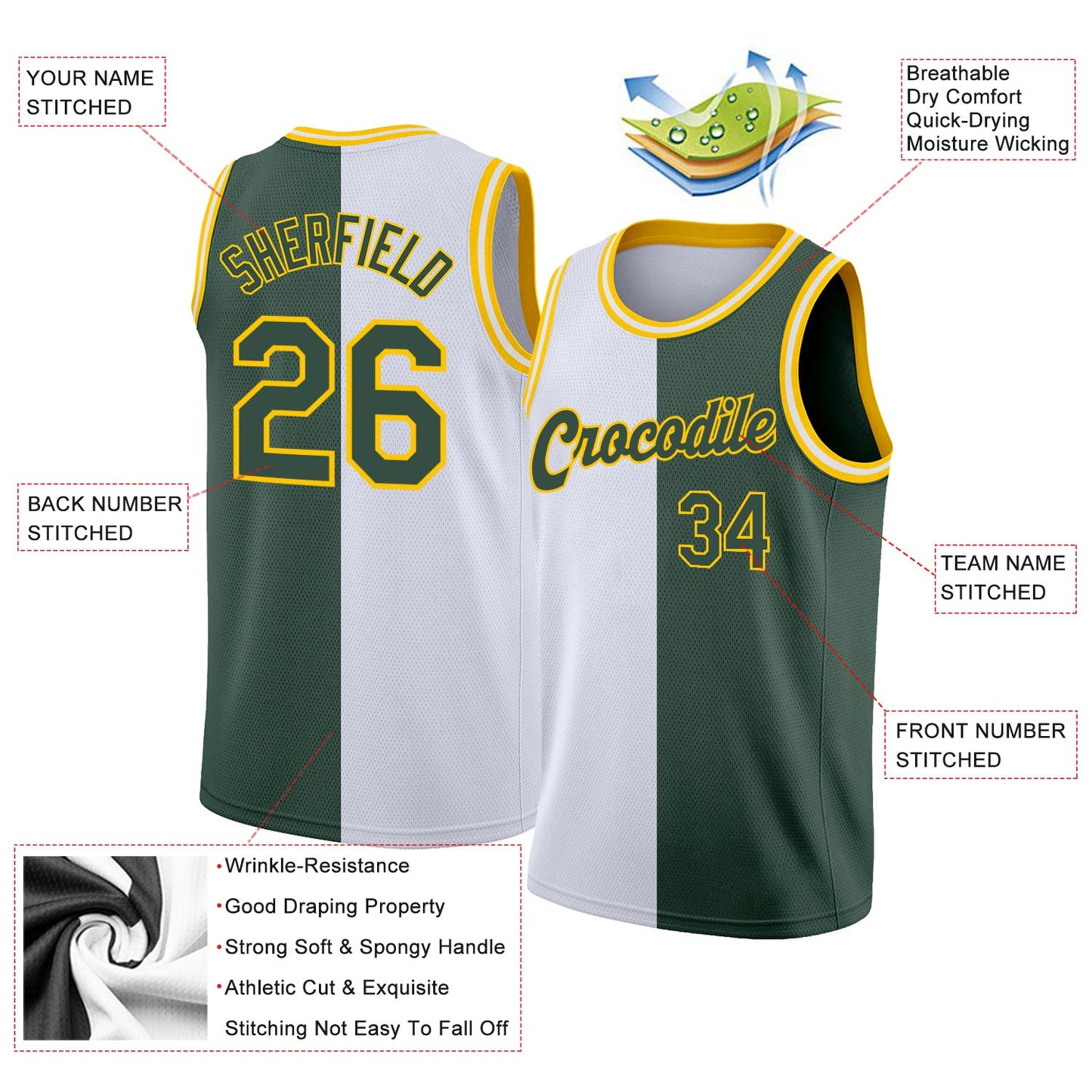 Custom White Hunter Green-Gold Authentic Split Fashion Basketball Jersey view 2