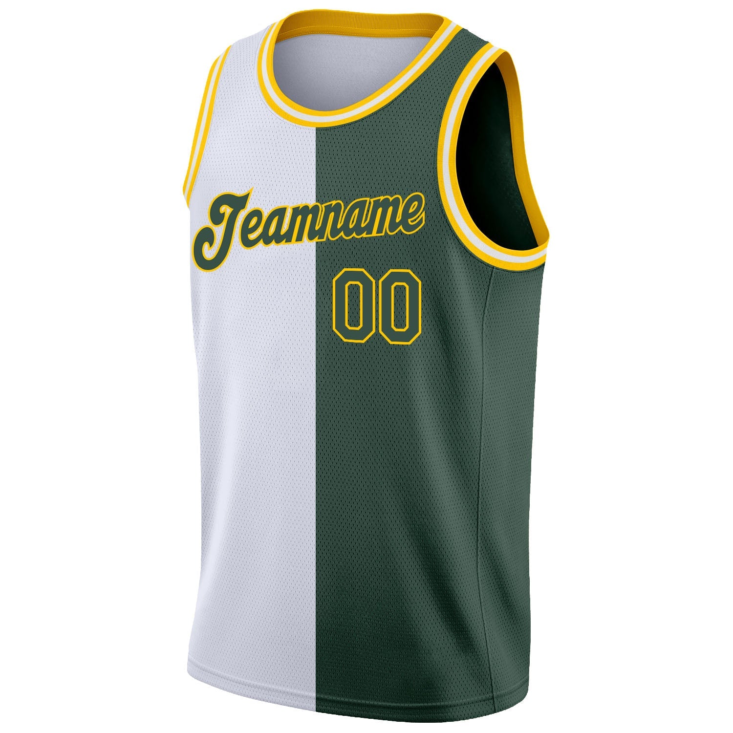 Custom White Hunter Green-Gold Authentic Split Fashion Basketball Jersey view 5
