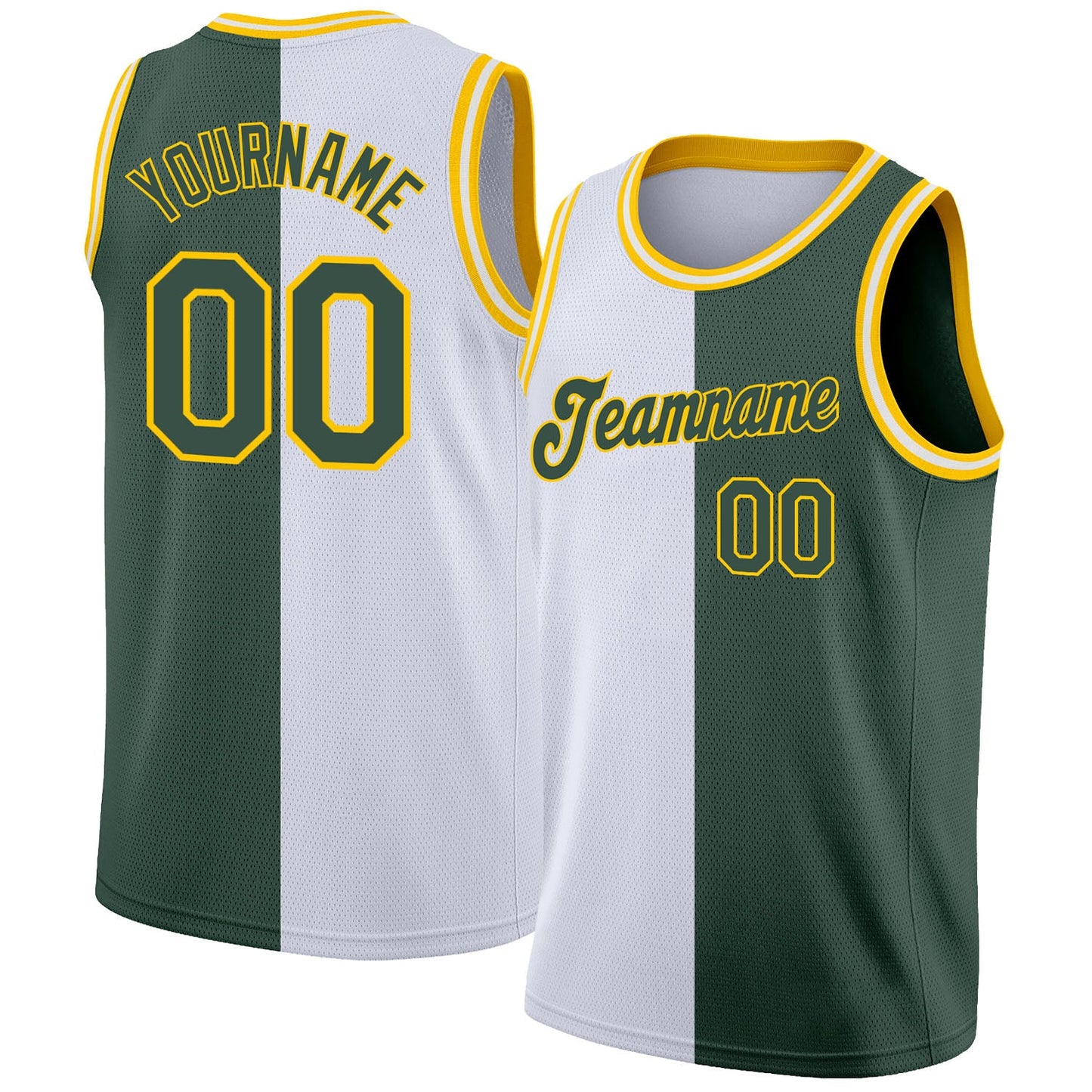 Custom White Hunter Green-Gold Authentic Split Fashion Basketball Jersey - Main View