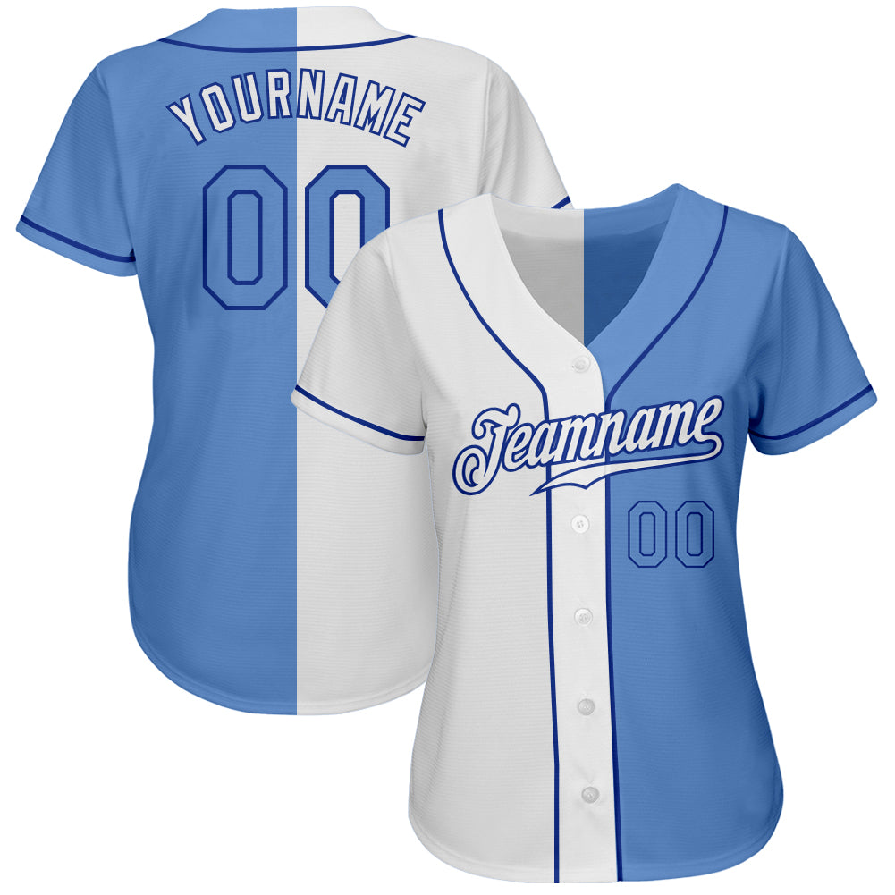 Custom White Light Blue-Royal Authentic Split Fashion Baseball Jersey view 2