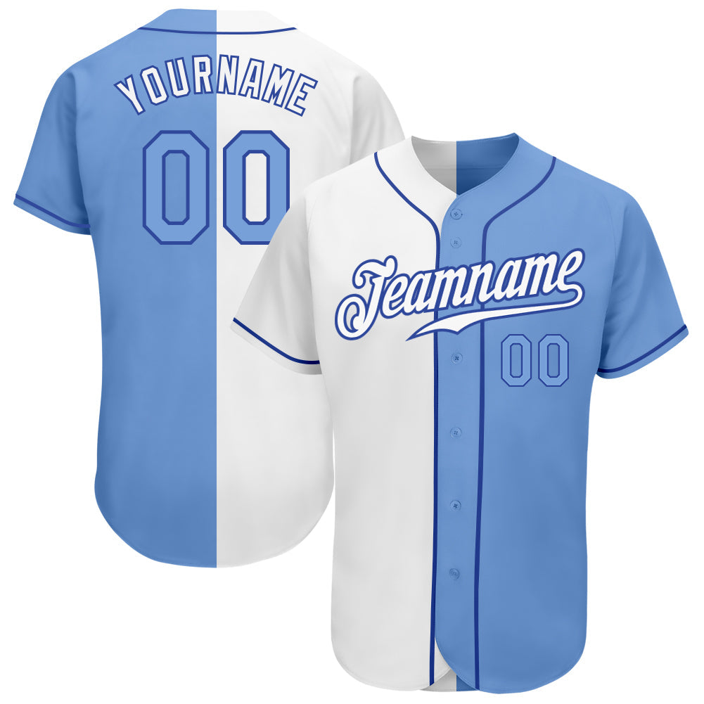 Custom White Light Blue-Royal Authentic Split Fashion Baseball Jersey - Main View