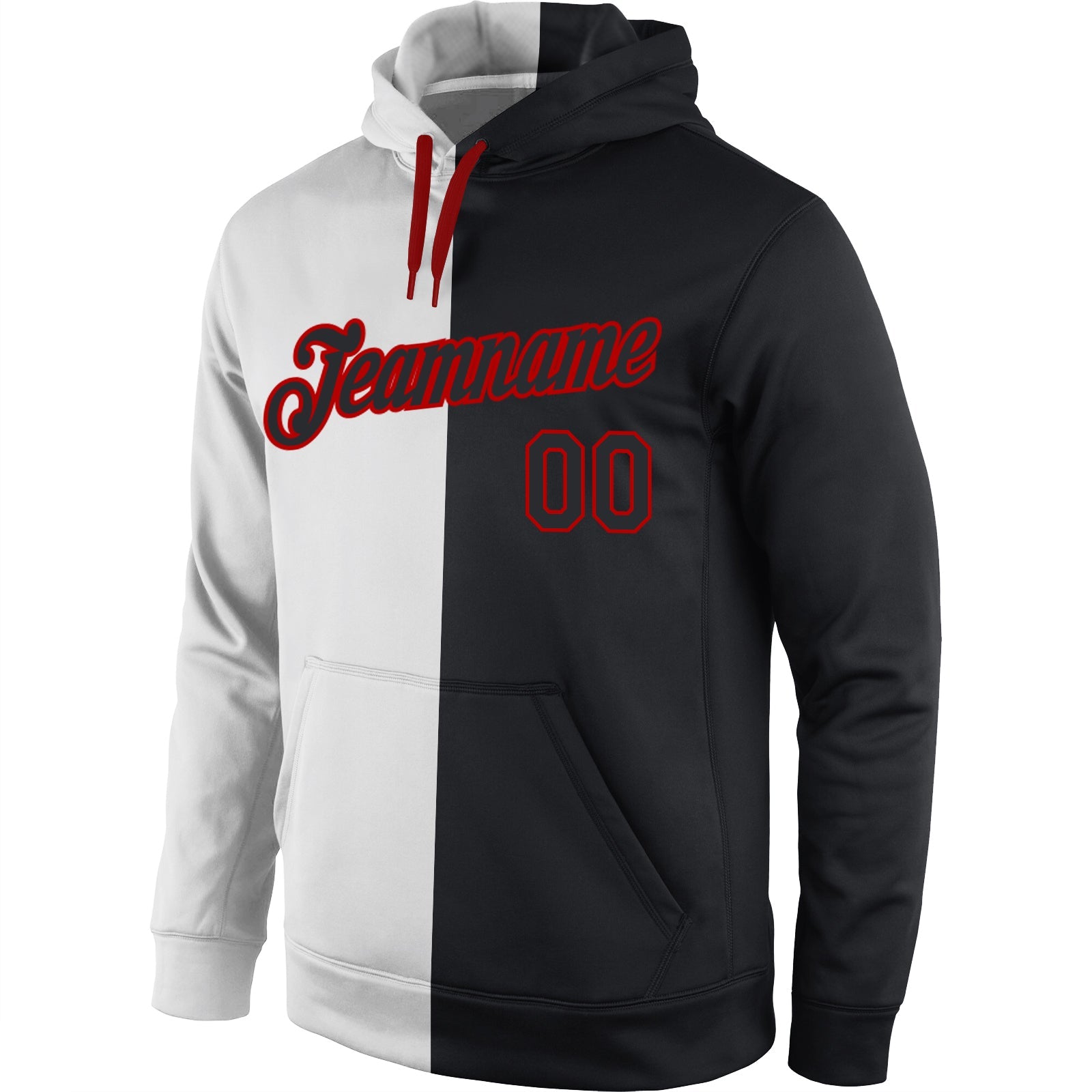 Custom Stitched White Black-Red Split Fashion Sports Pullover Sweatshirt Hoodie view 2
