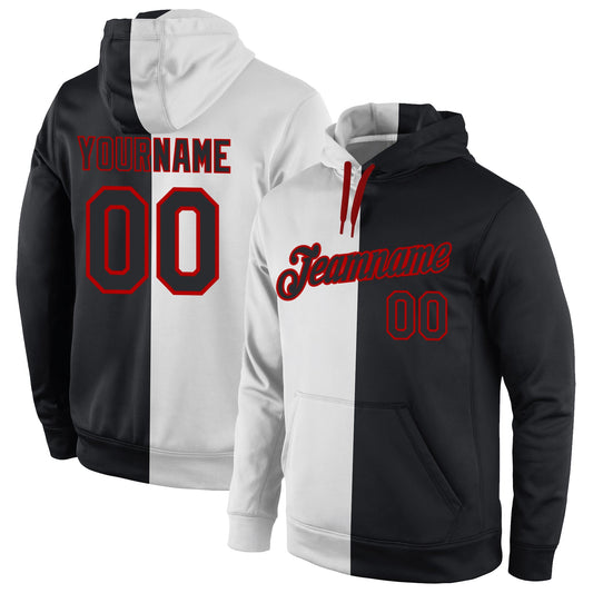 Custom Stitched White Black-Red Split Fashion Sports Pullover Sweatshirt Hoodie - Main View