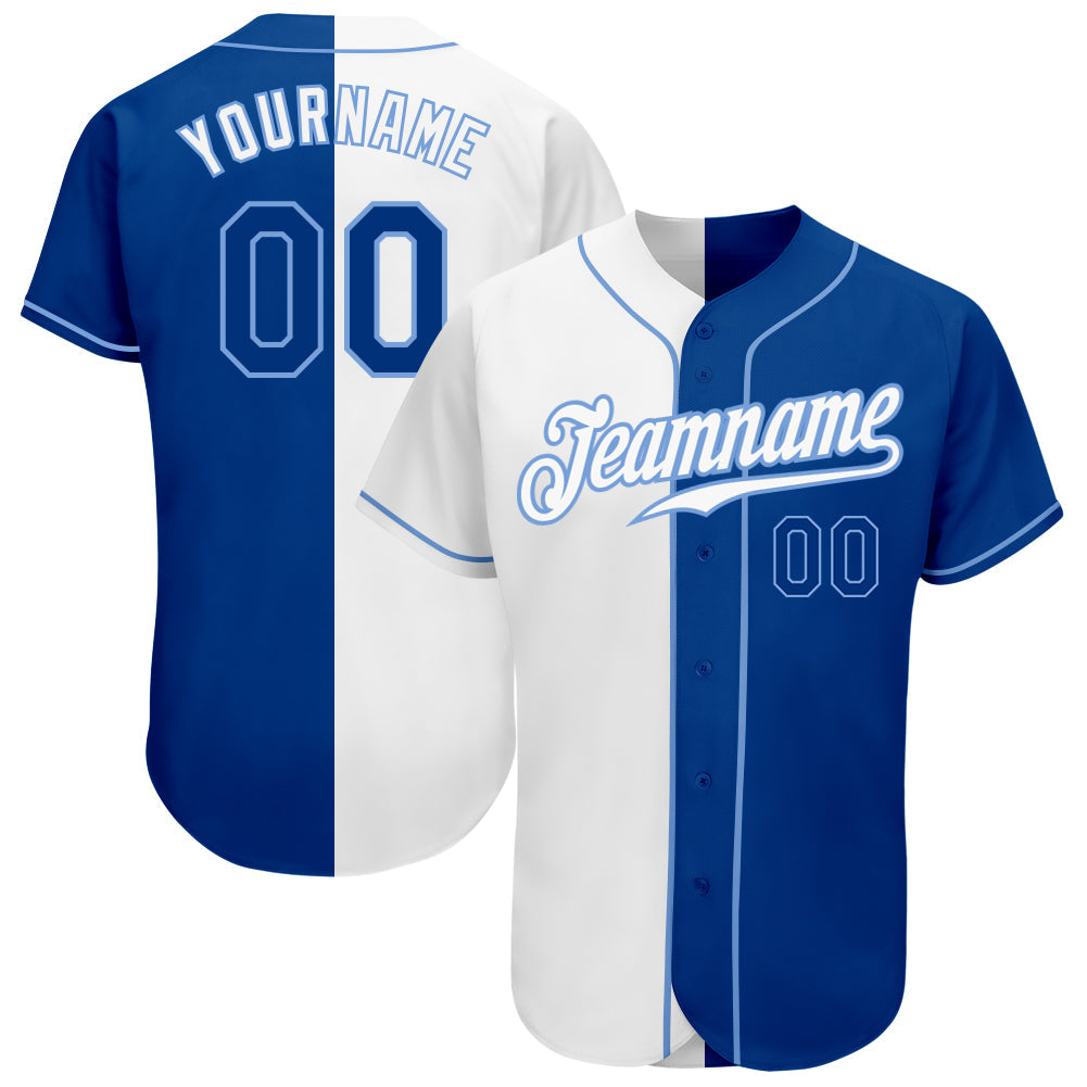 Custom White Royal-Light Blue Authentic Split Fashion Baseball Jersey - Main View