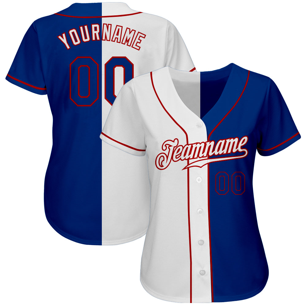 Custom White Royal-Red Authentic Split Fashion Baseball Jersey view 2