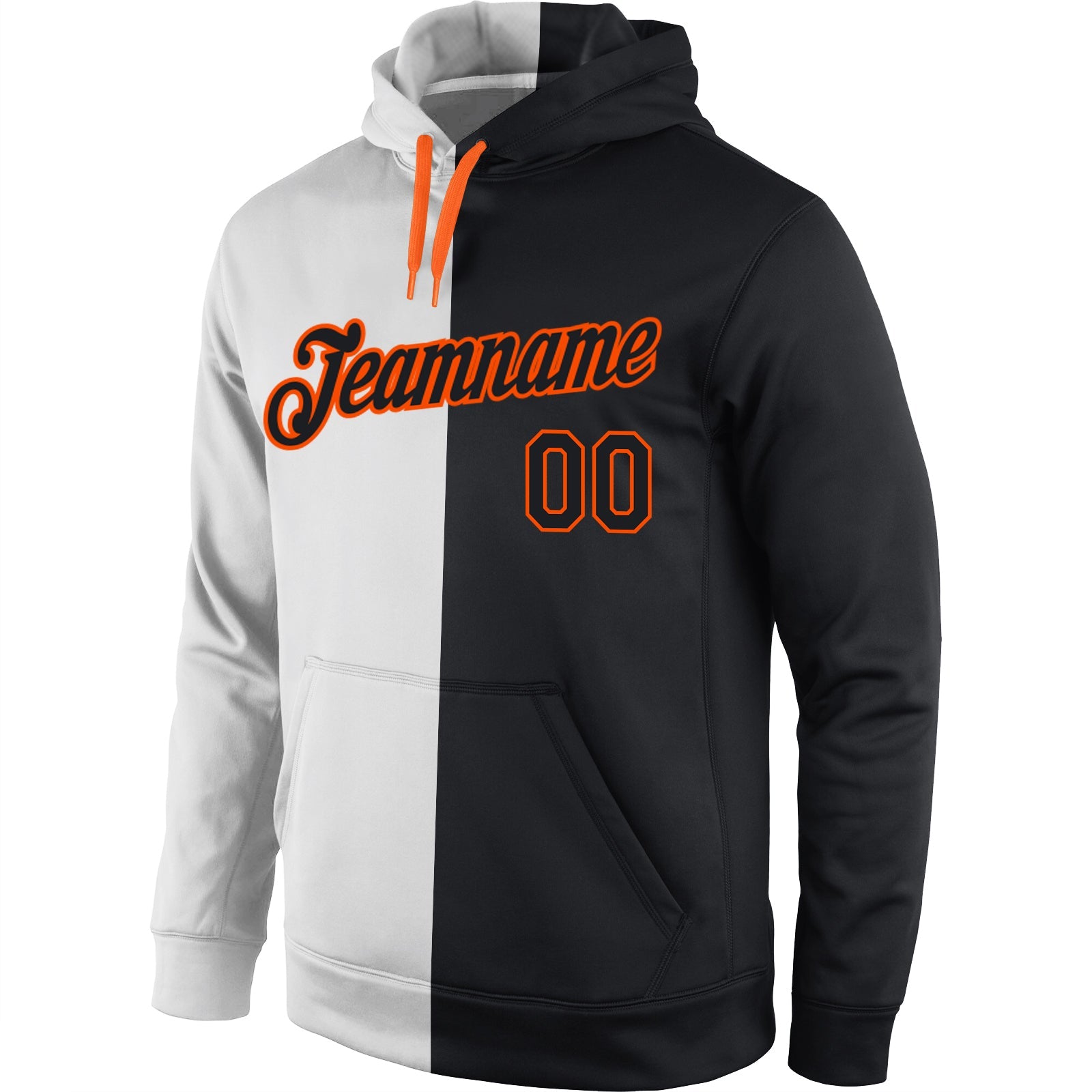 Custom Stitched White Black-Orange Split Fashion Sports Pullover Sweatshirt Hoodie view 2
