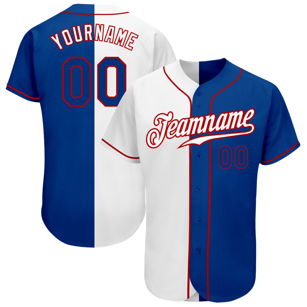 Custom White Royal-Red Authentic Split Fashion Baseball Jersey - Main View