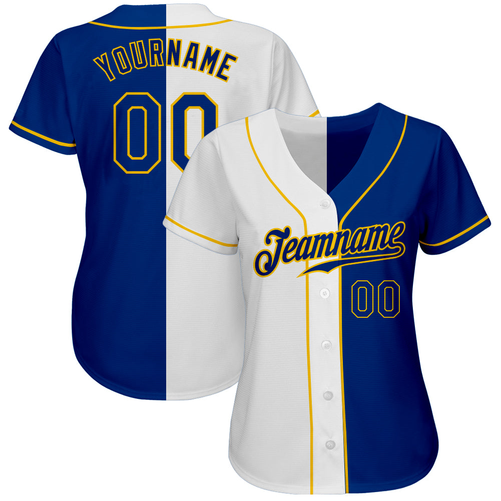 Custom White Royal-Gold Authentic Split Fashion Baseball Jersey view 2